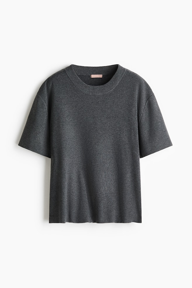 Fine-Knit T-Shirt - Dark gray melange/Light beige melange/Burgundy - 1