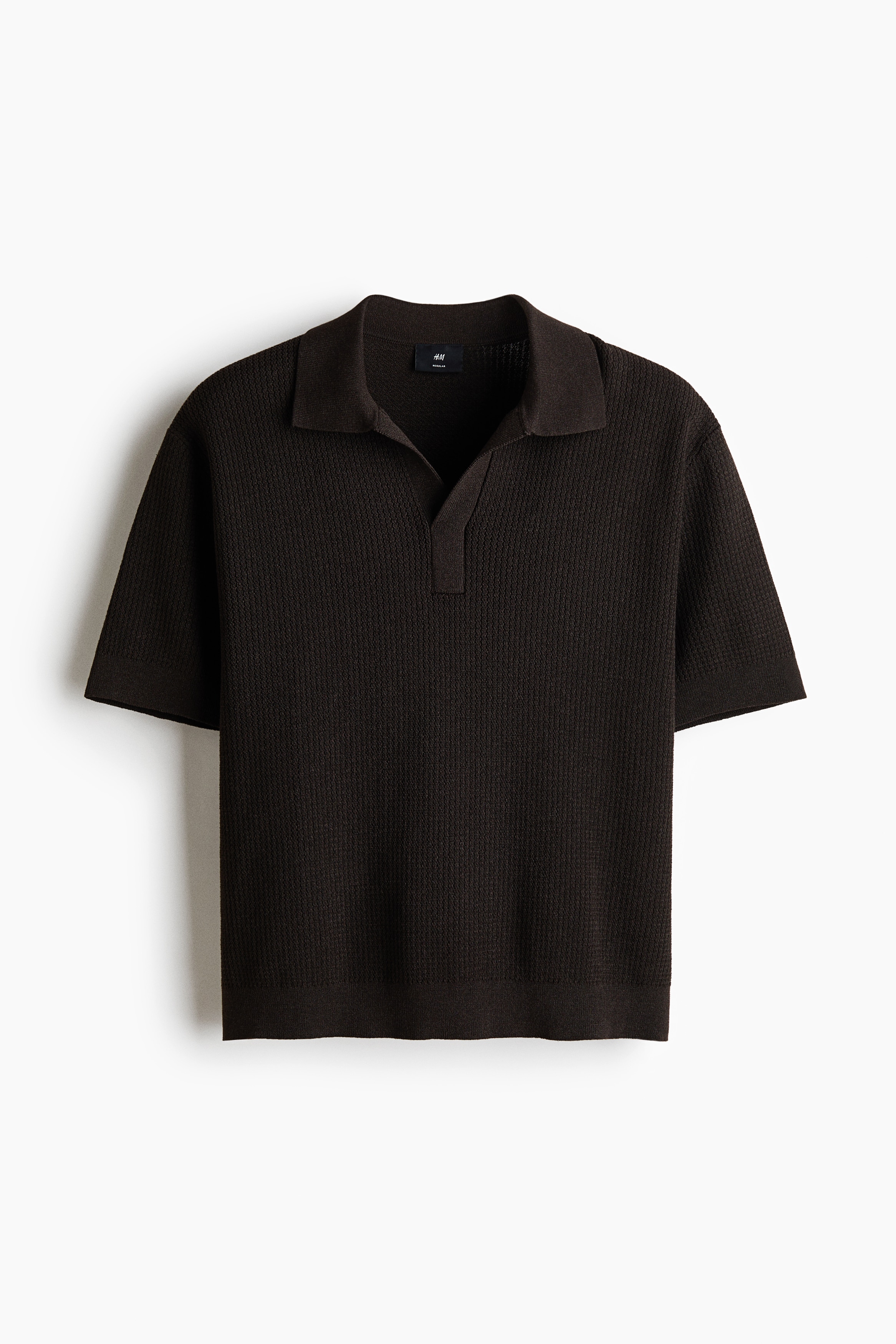 Regular-Fit Cable-Knit Polo Shirt - Dark brown/Cream/Dark beige
