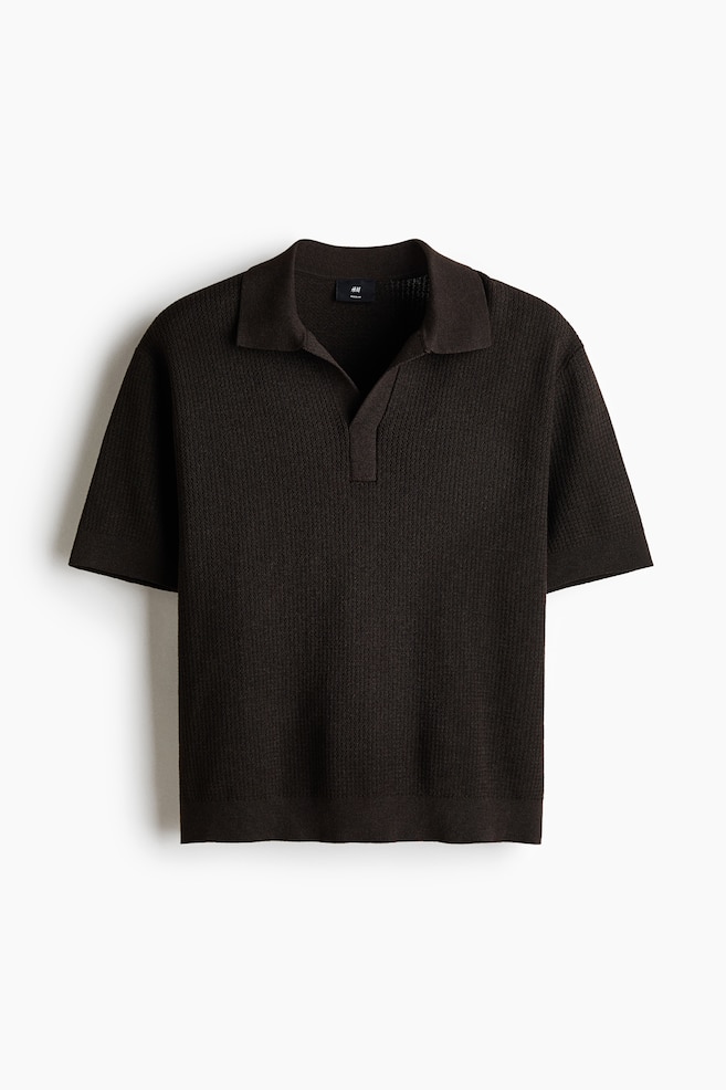 Poloshirt aus Zopfstrick in Regular Fit - Dunkelbraun/Cremefarben/Gelb/Dunkelbeige - 1