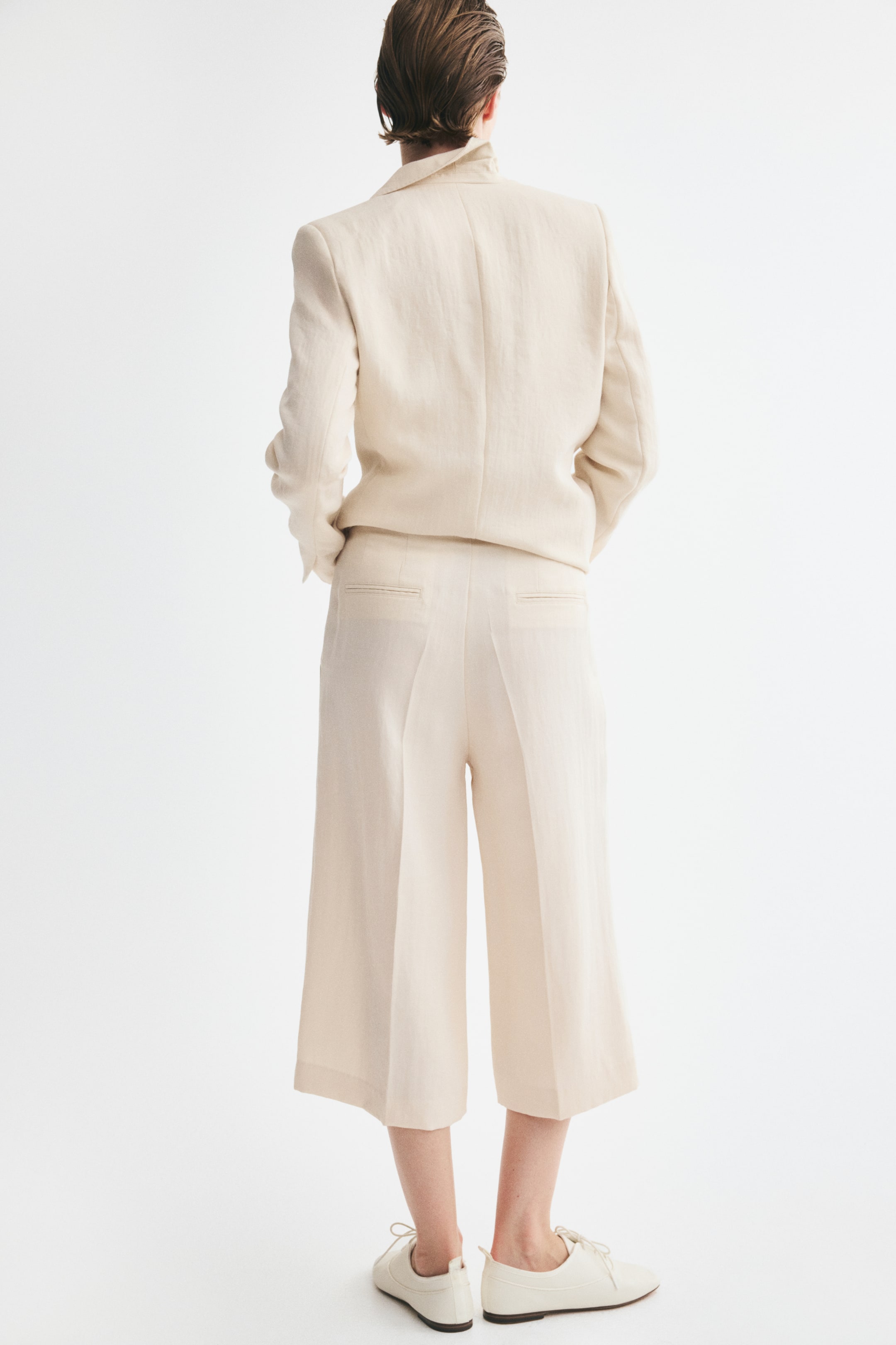 Button-Detail Twill Culottes