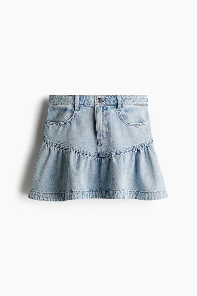 Peplum-hem denim skirt - Light denim blue/Cream - 1