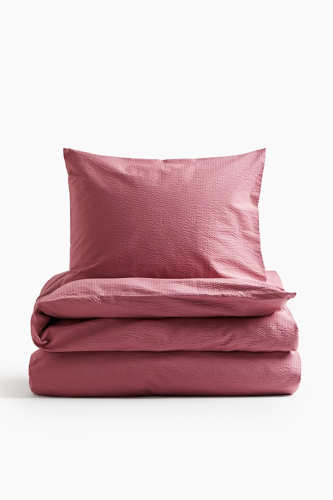 Seersucker Twin Duvet Cover Set - Dark dusty pink/Light blue/Light beige/Light dusty green/Light dusty blue/White/Dark beige/Light beige - 1