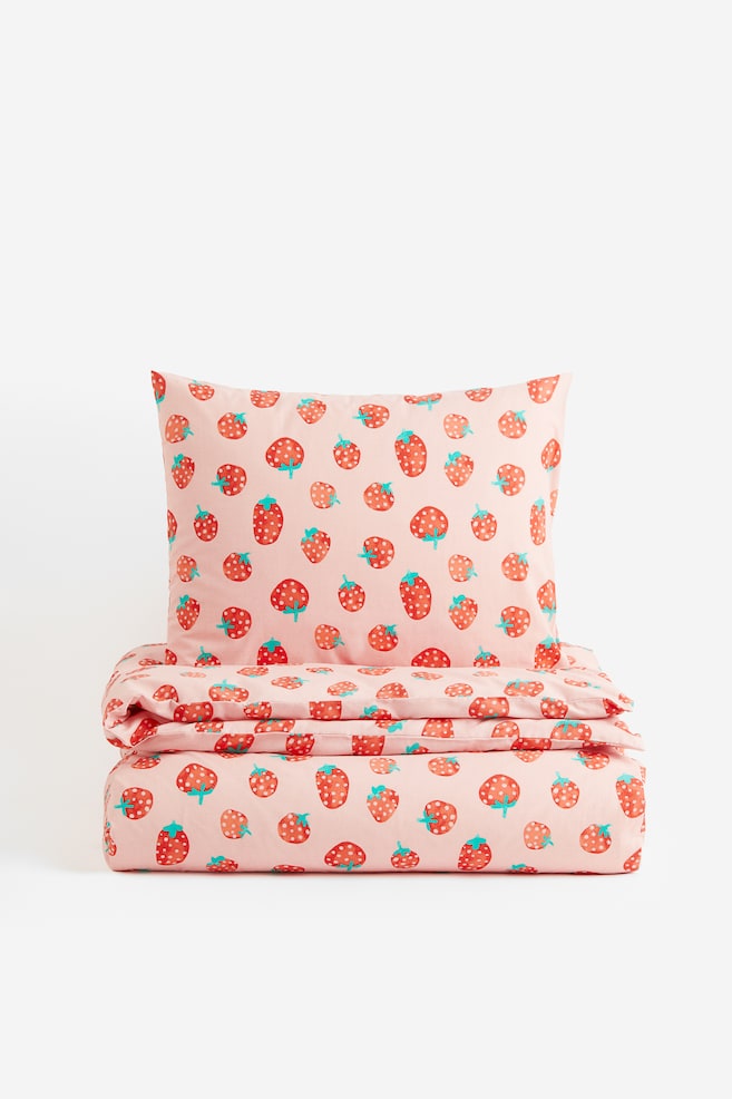 Enkelt sengesett med mønster - Lys rosa/Jordbær - 1