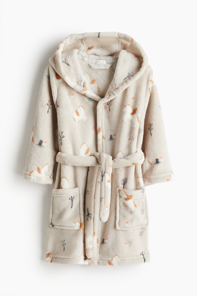 Bademantel aus Fleece - Hellbeige/Einhörner - 1