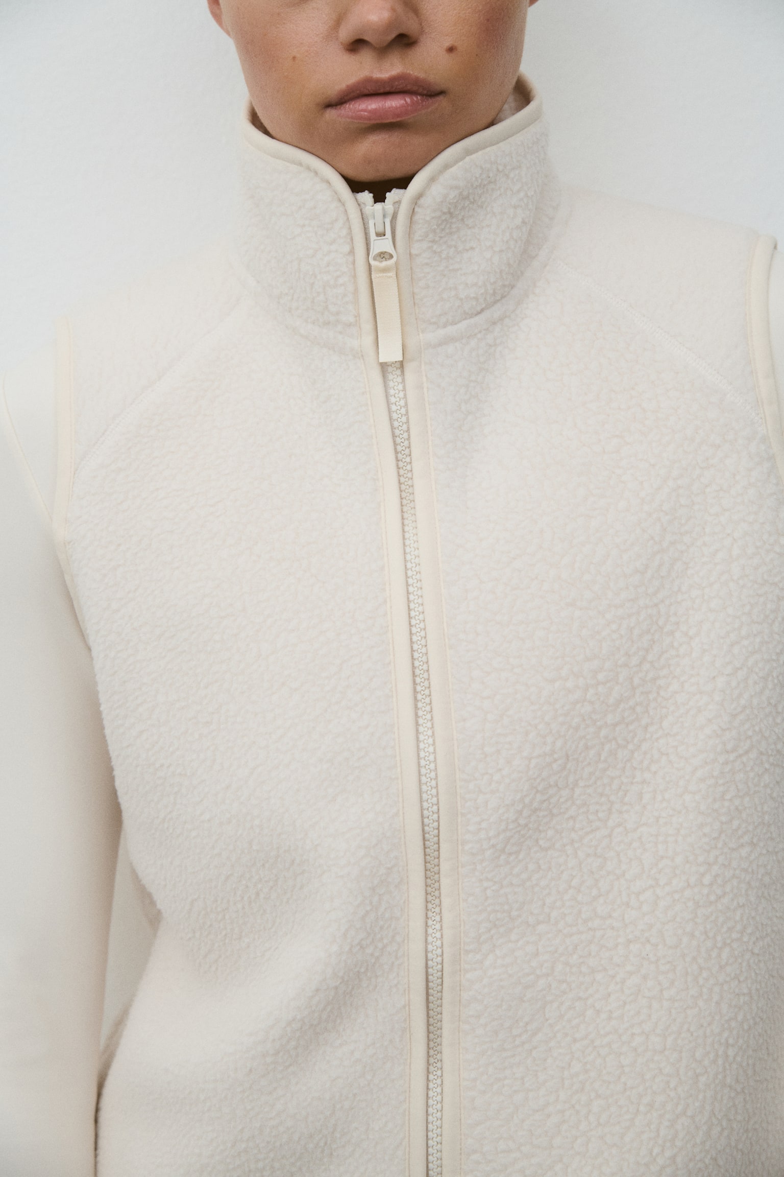 Regular Fit Teddy sports gilet - Ivory/Warm brown - 6