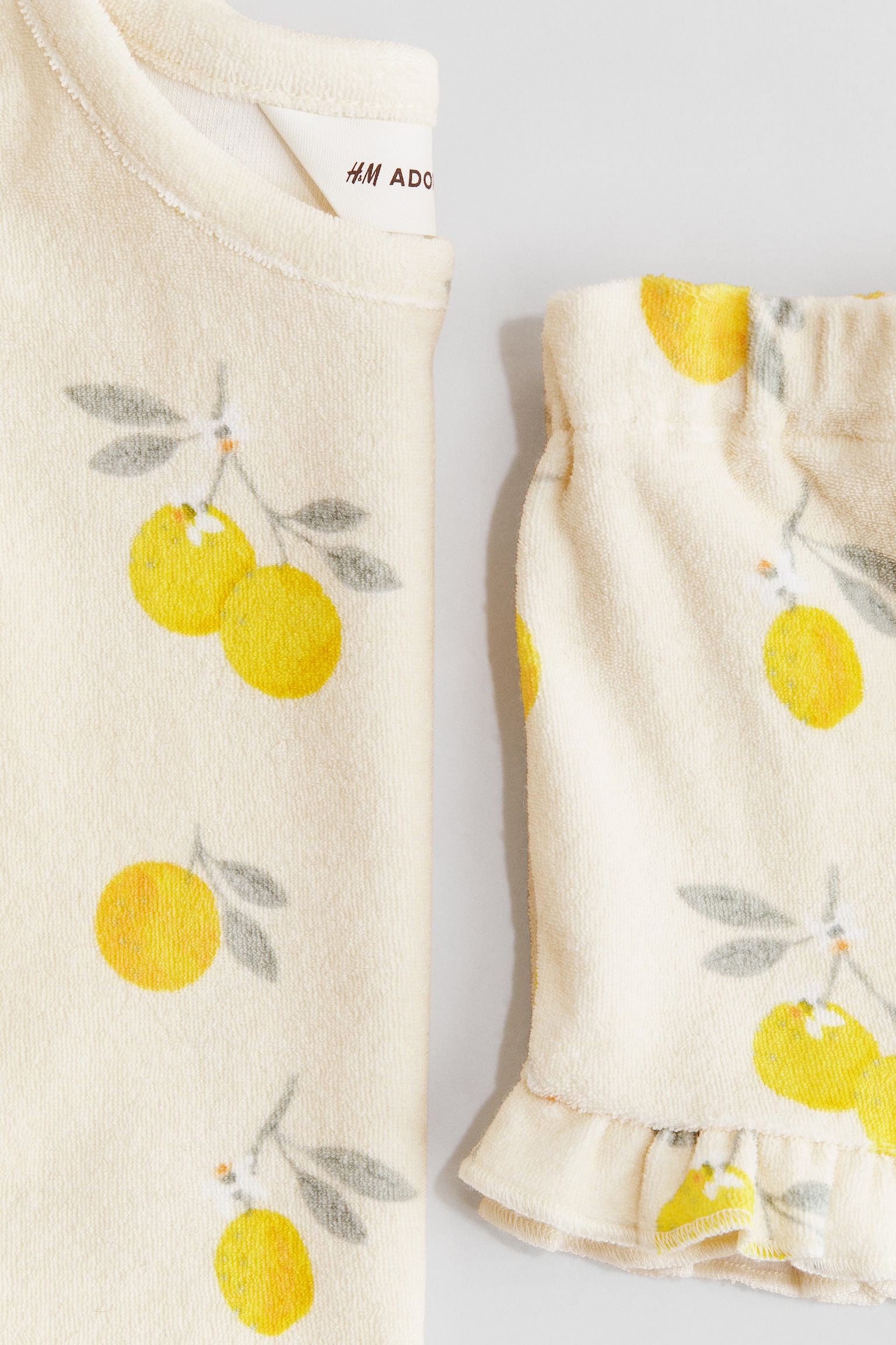 Ensemble à volant 2 pièces en tissu éponge - Beige clair/citrons - 2