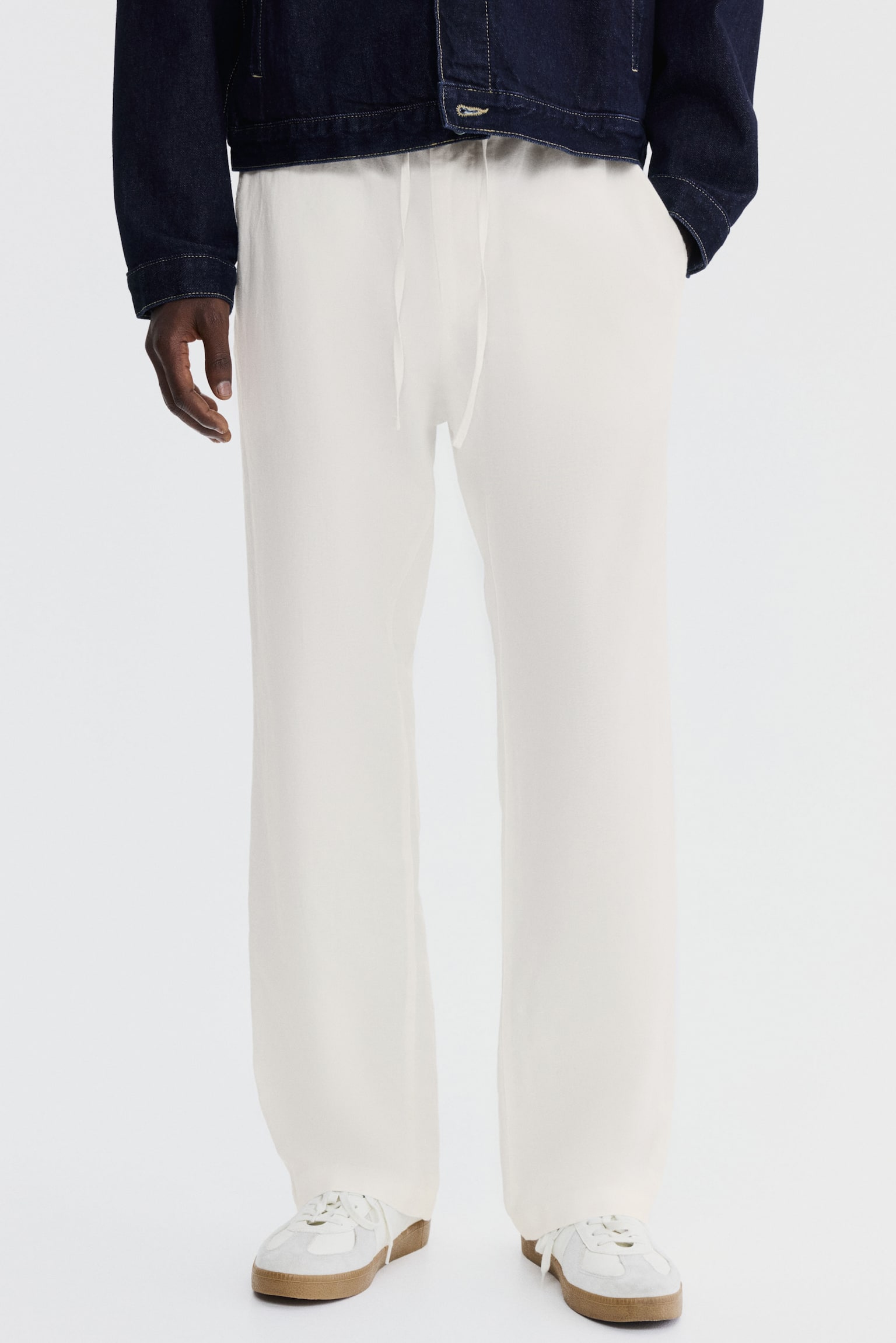 Pantalón Loose Fit en mezcla de lino - Crema/Negro - 5