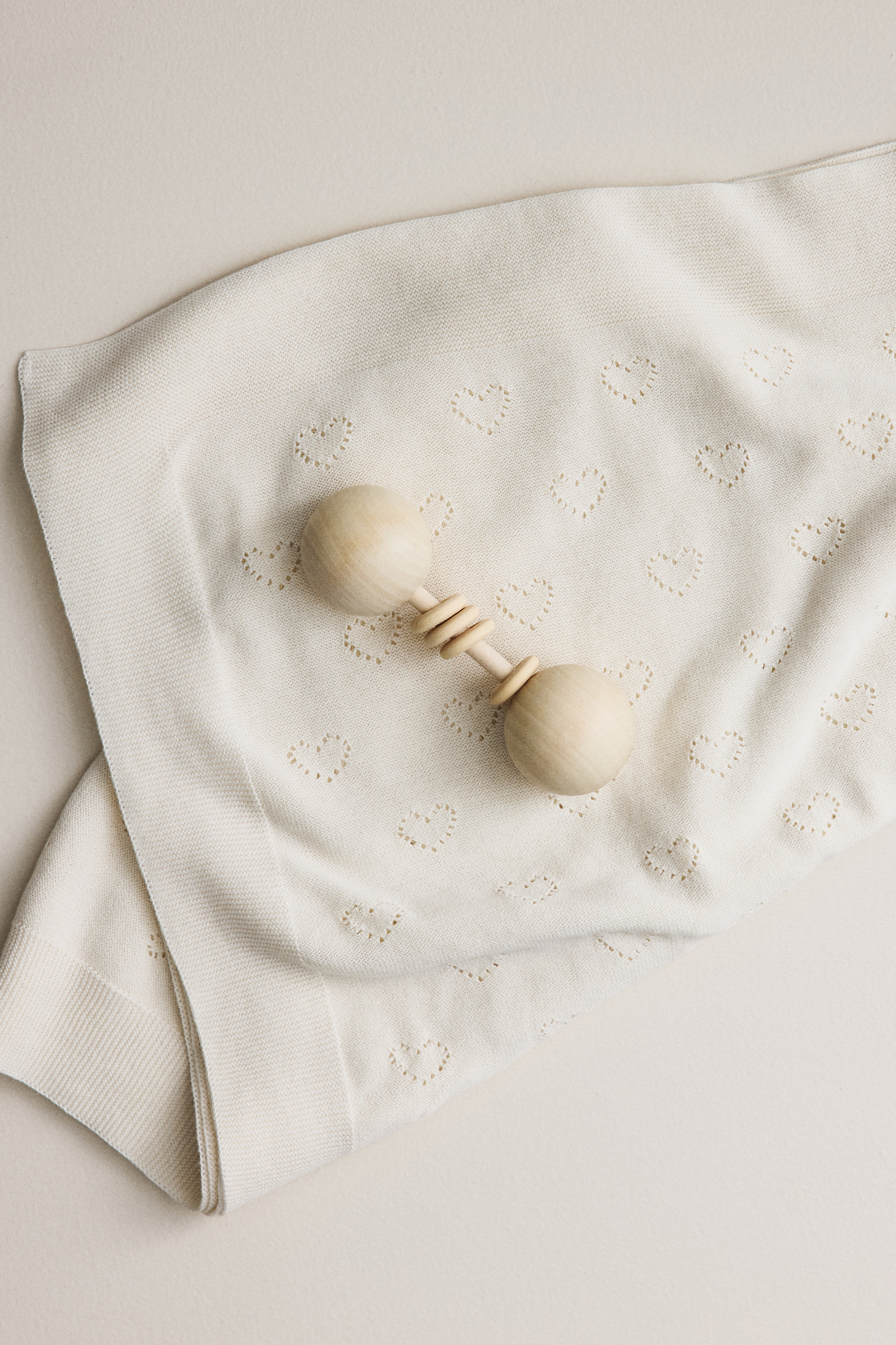 Couverture pour bébé en pointelle de coton - Blanc/Beige/Rose clair