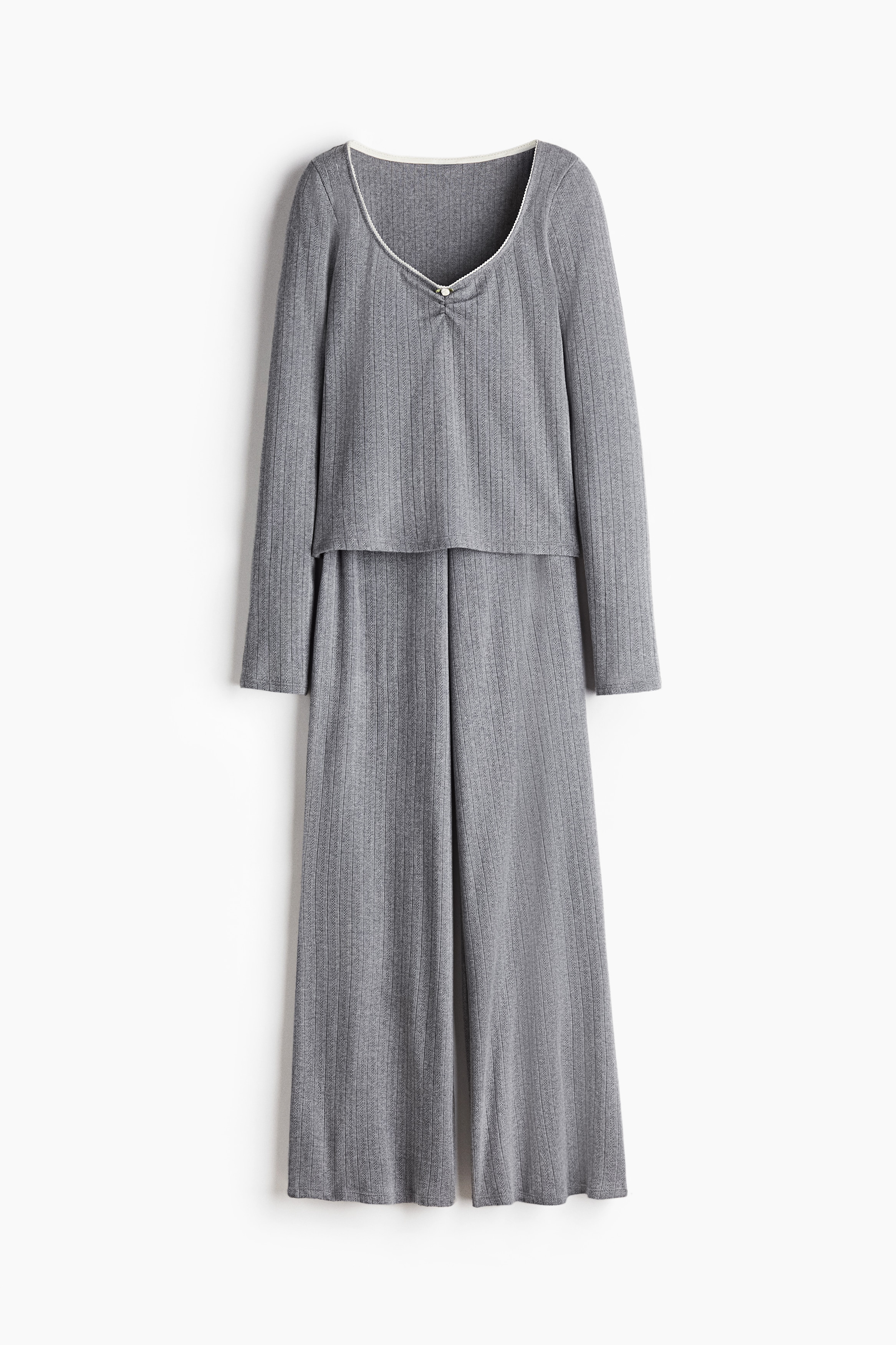 Cotton pointelle pyjamas - Dark grey marl/White/Black