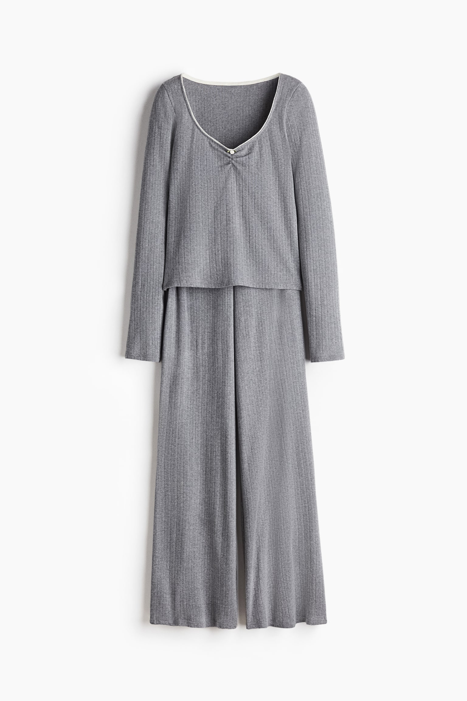 Пижама, хлопок, ажурная вязка — H&M, цвет: Тёмный серый меланжевый — фото 1