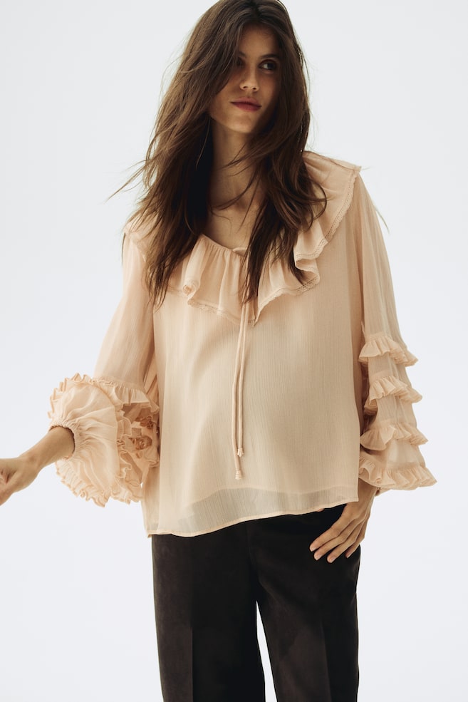 MAMA Blusa de chifón con olanes - Beige - 2