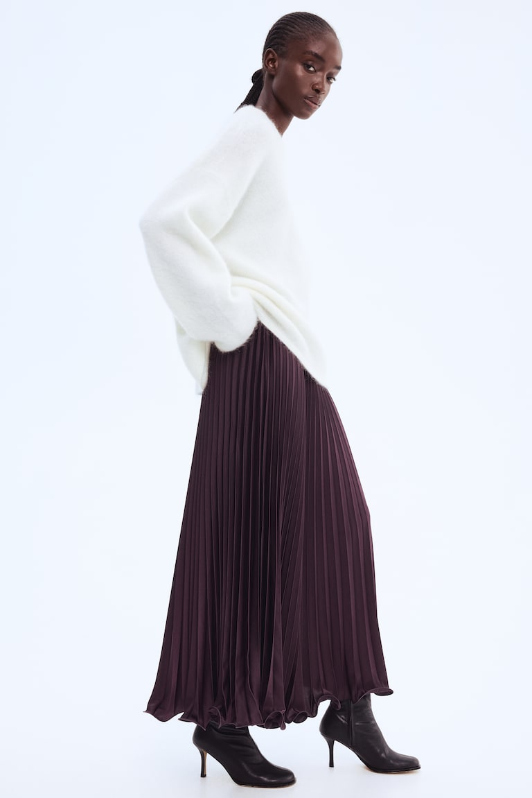 Pleated maxi skirt Dark purple Ladies H&M