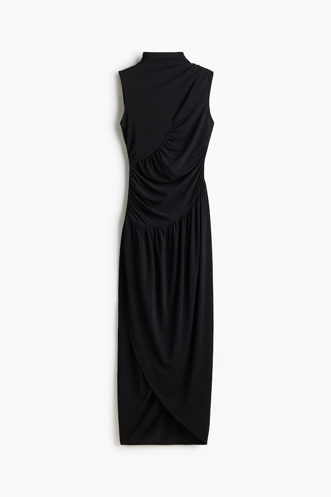 Draped turtleneck dress - Black - 1