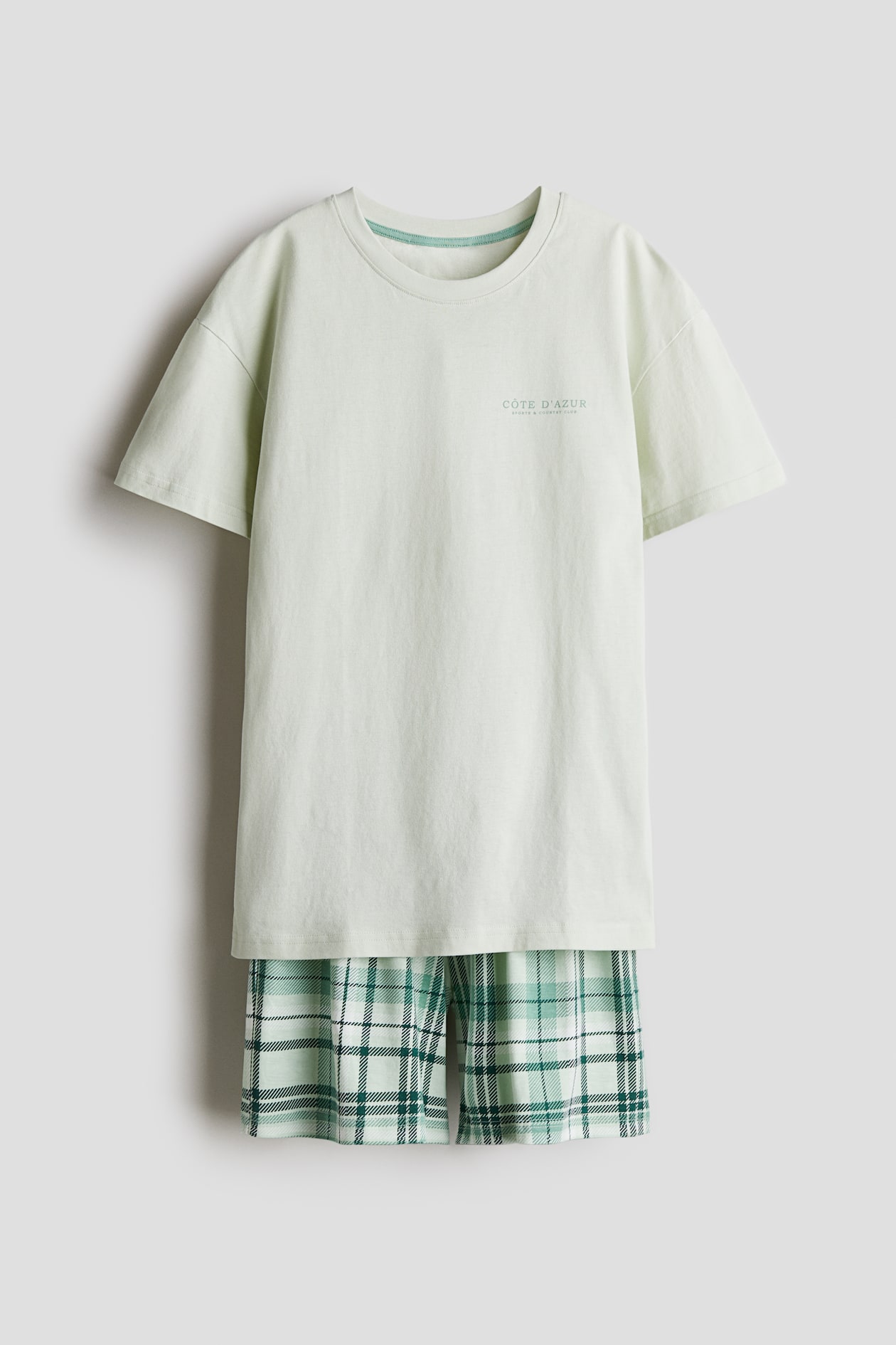 Pyjamas i bomullstrikå - Ljusgrön/Rutig - BARN | H&M SE