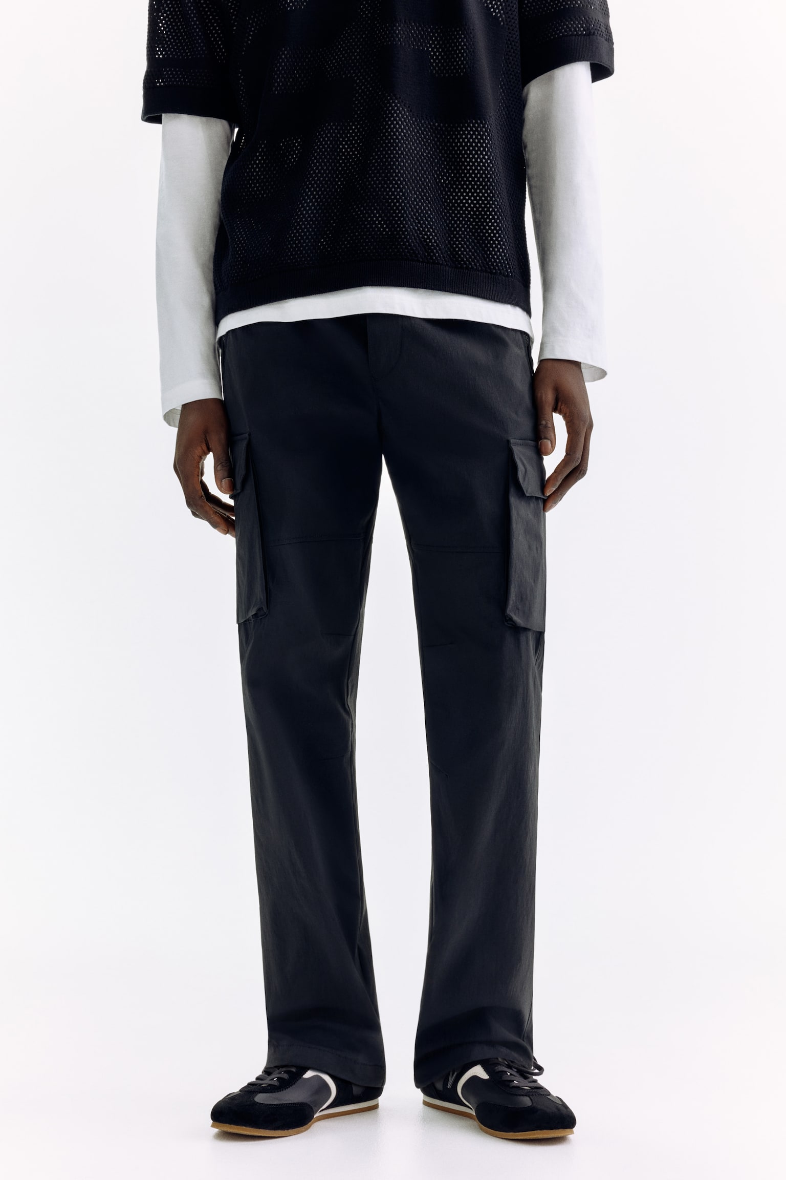 Regular Fit Nylon cargo trousers - Black/Dark grey - 4