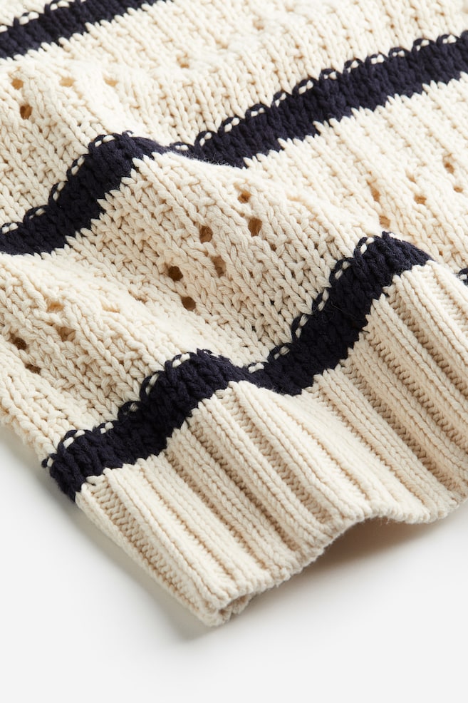 Pointelle-knit collared jumper - Light beige/Striped/Cream - 4