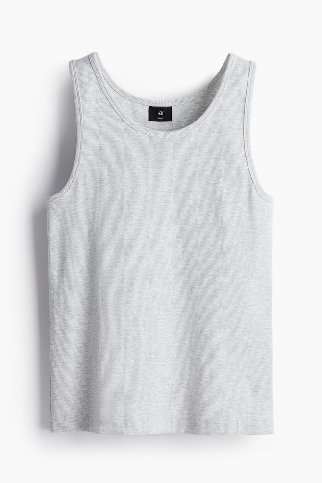 Slim Fit Ribbed Tank Top - Gray melange/Beige/Black/Beige/White/White/Black/Black/Blue - 1