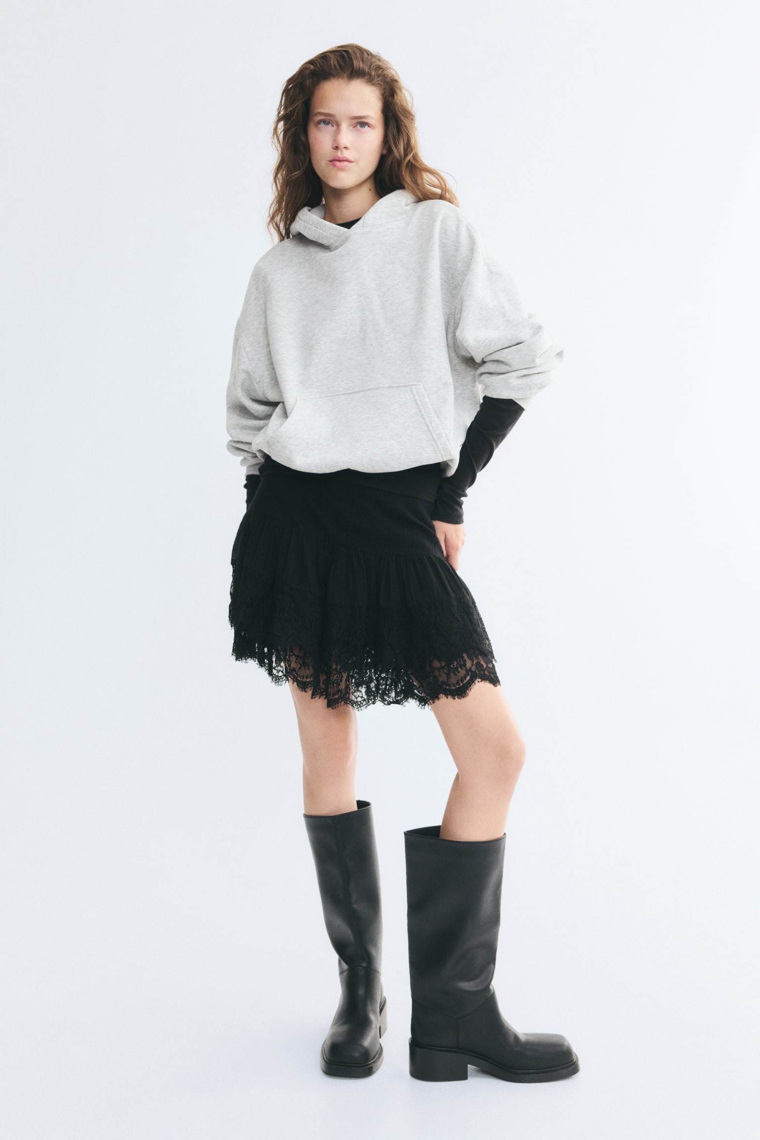 Женское худи H&M Brushed-Inside, цвет: Светлый серый меланжевый — фото 3