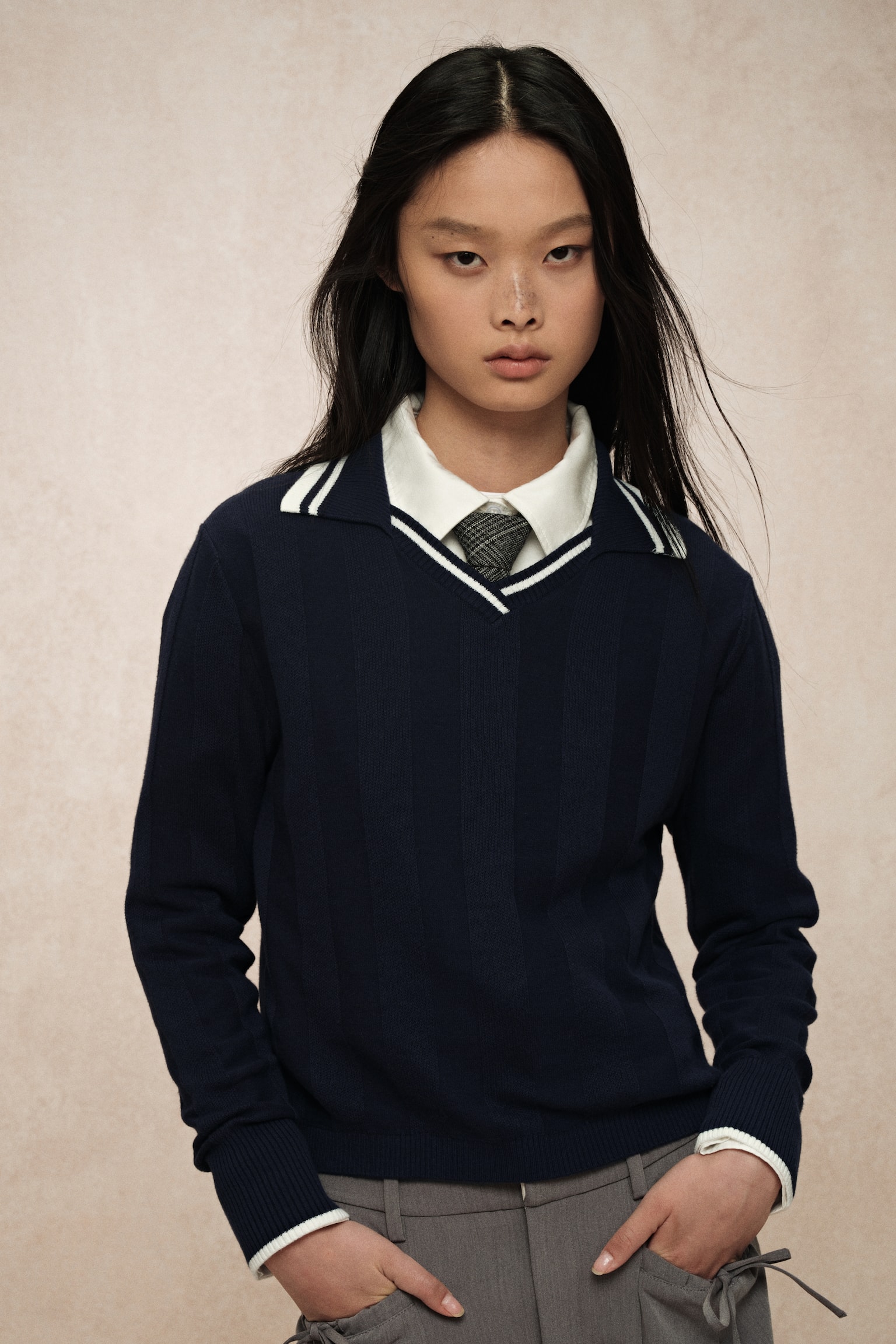 有領棉質套衫 - 海軍藍 - 7