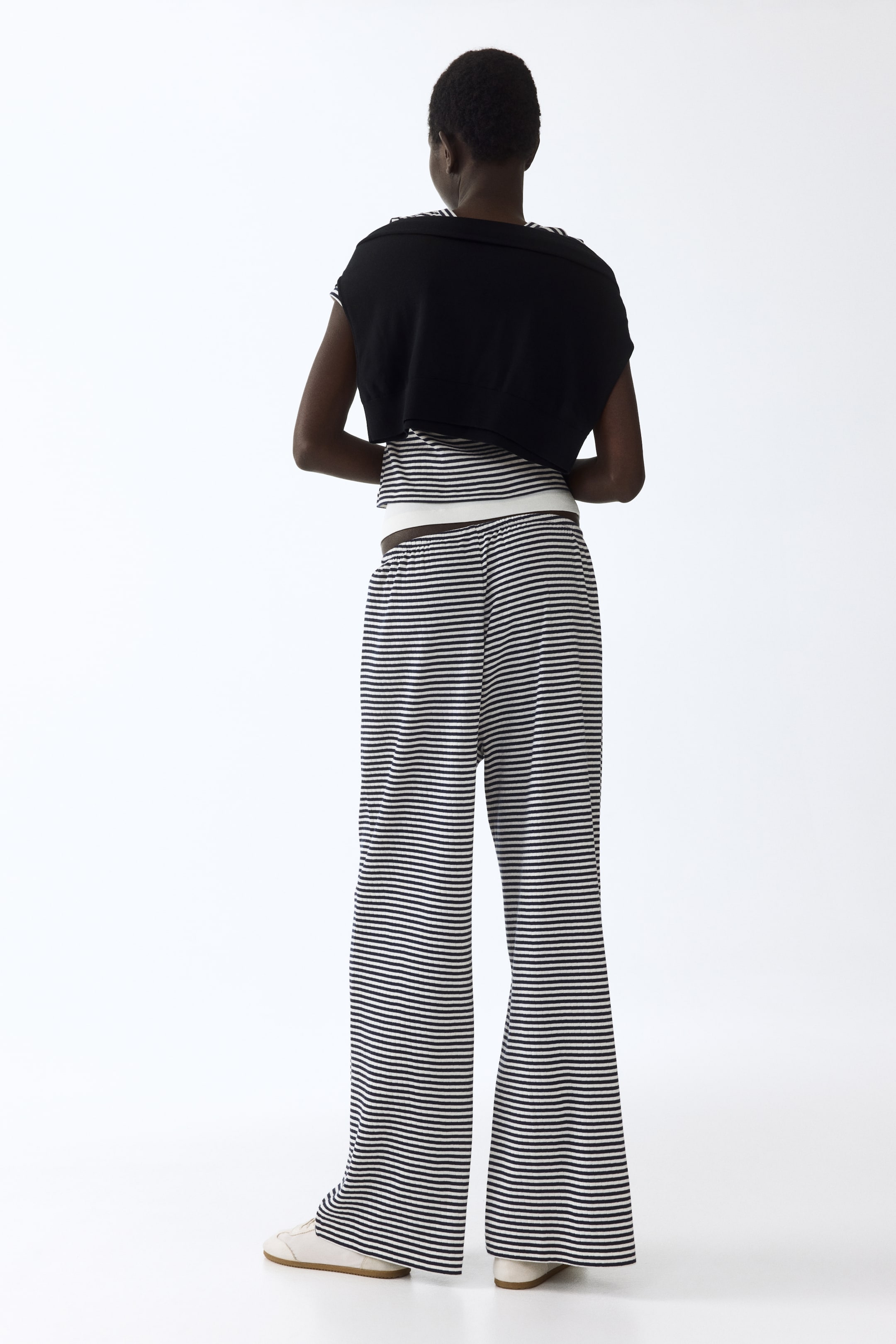 Ribbed drawstring trousers - Navy blue/Striped - Ladies | H&M SG