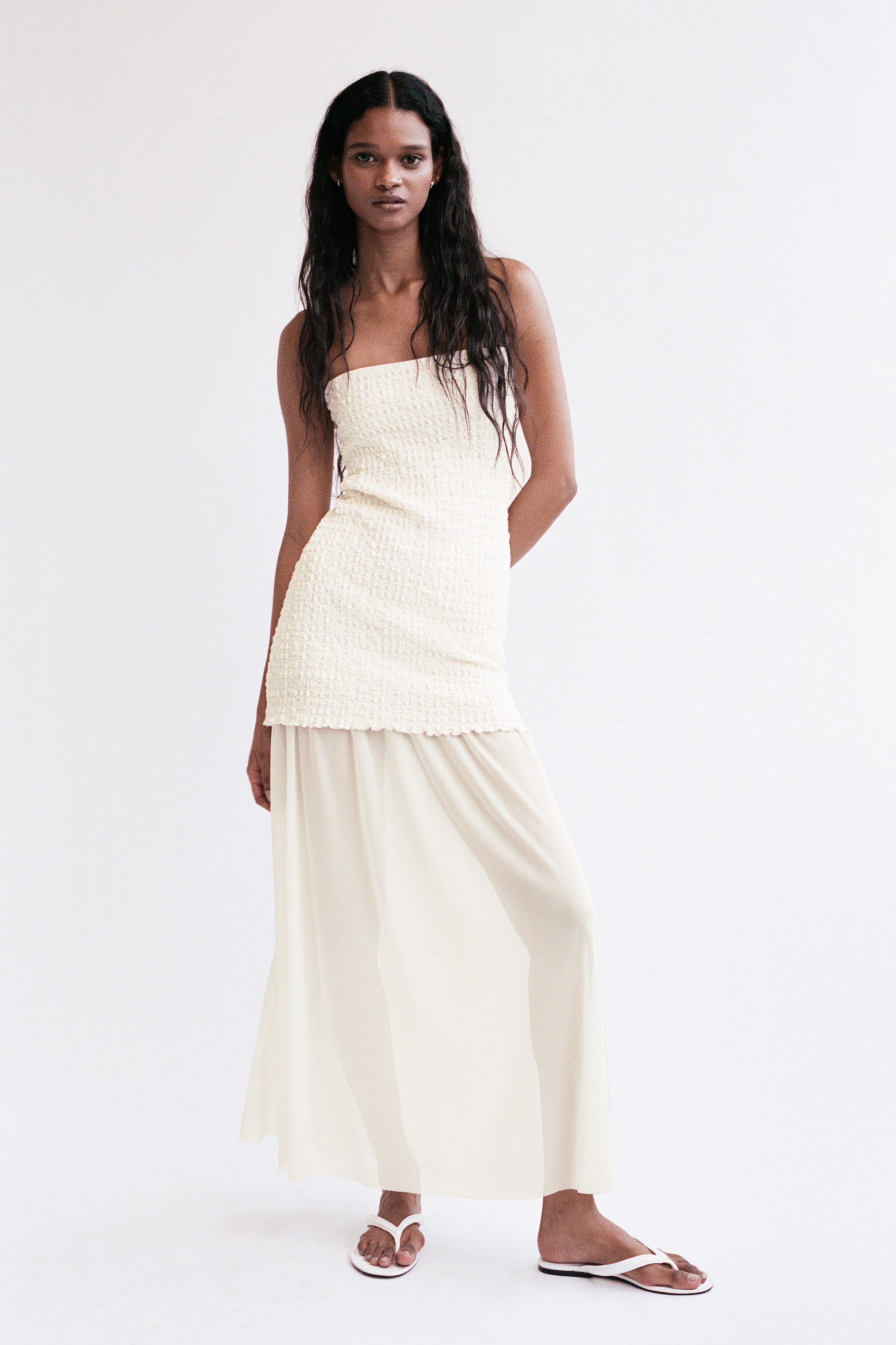 Dual-Fabric Bandeau Dress