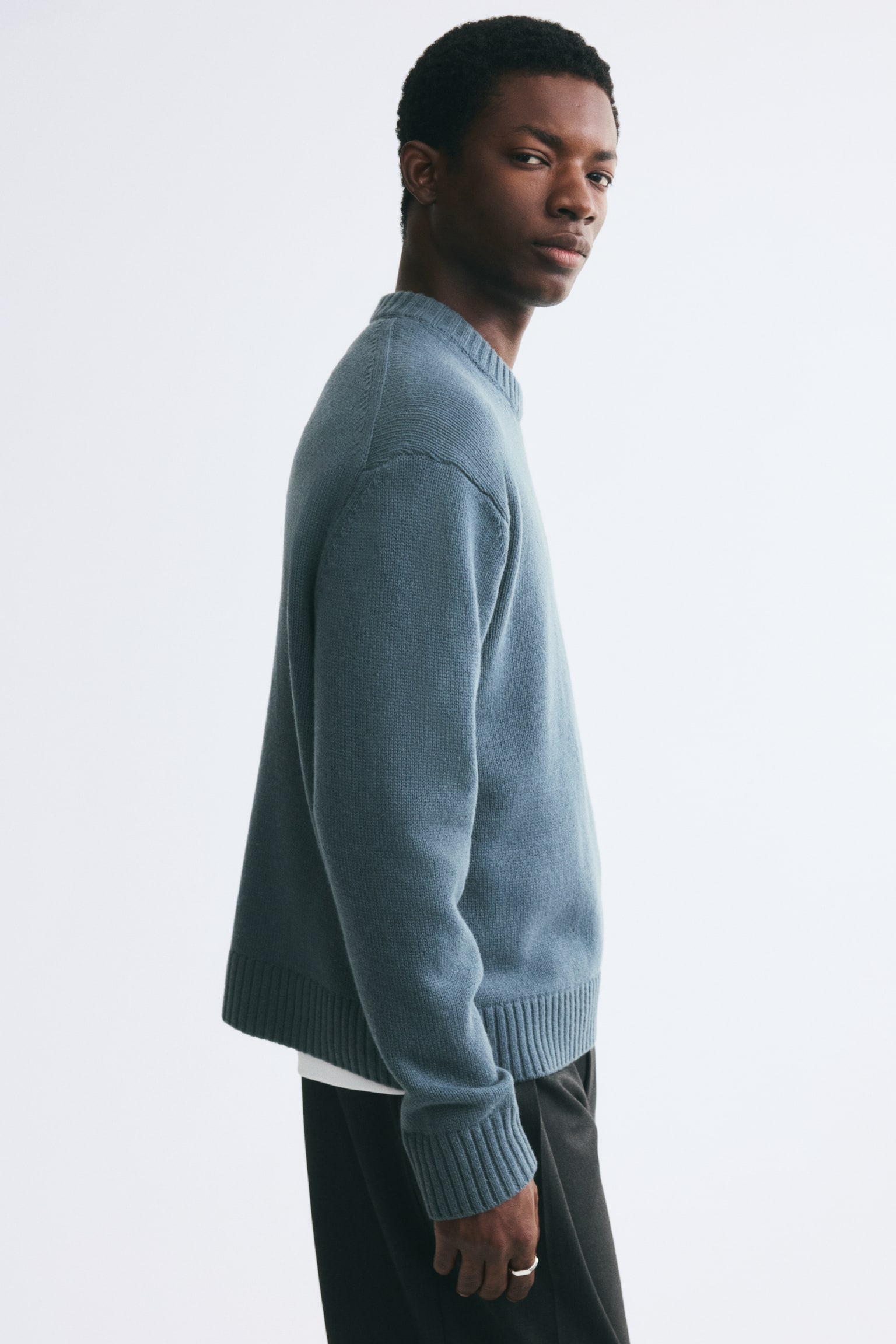 Мужской свитер H&M Relaxed-Fit Wool, цвет: Тёмный бирюзовый — фото 5