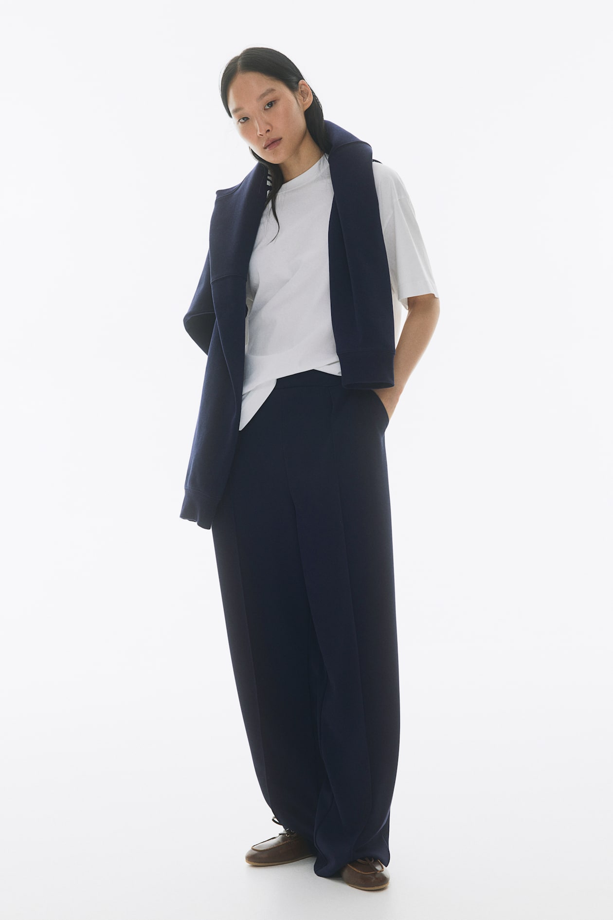 High-waist Dress Pants Navy blue Ladies H&M US
