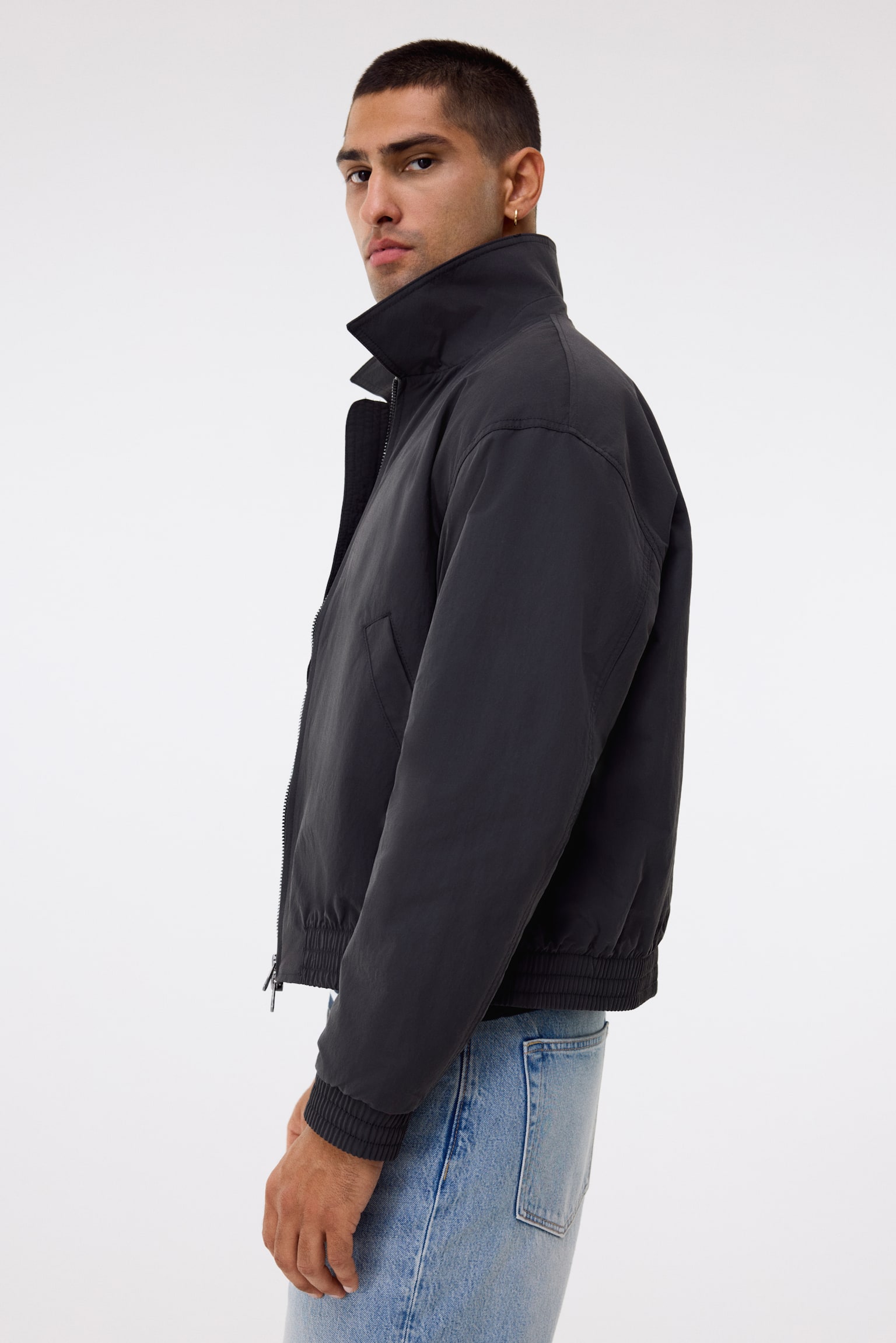 Áo khoác bomber có lá cổ - Màu xám đậm/Màu be - 6