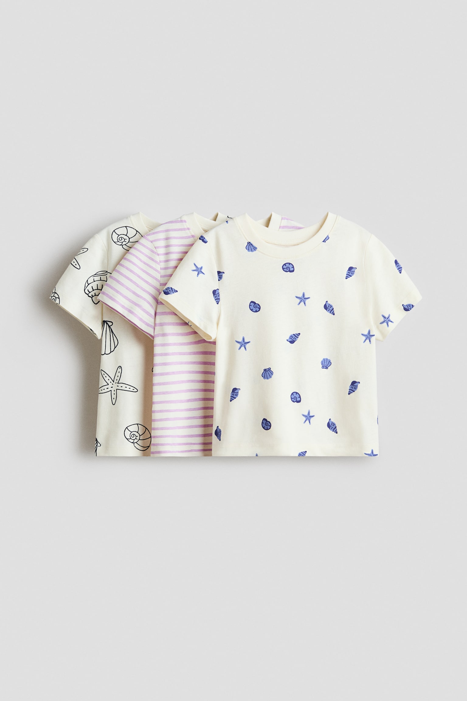 T-shirt con stampa 3 pezzi - Bianco/conchiglie/Rosa chiaro/unicorno/Grigio chiaro mélange/New York/Beige/Mon Amour/Crema/fragola/Viola chiaro/gelato/Bianco/leopardo