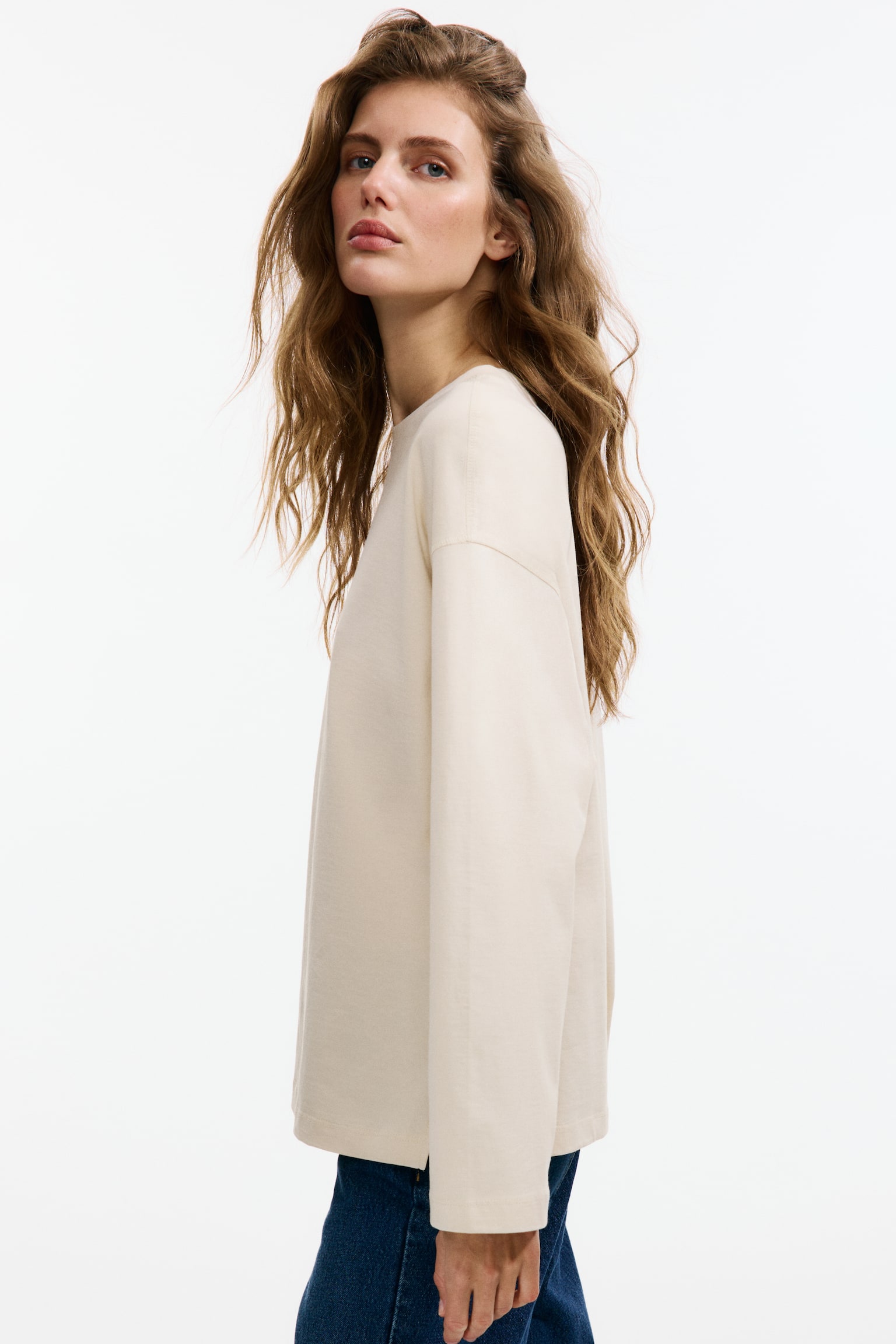 Hosszú ujjú pamutfelső - Világosbézs/Fekete/Bézs - 7