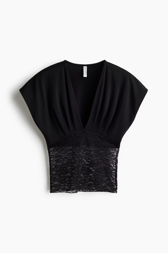 Женские топы H&M Dual-Fabric Draped Top