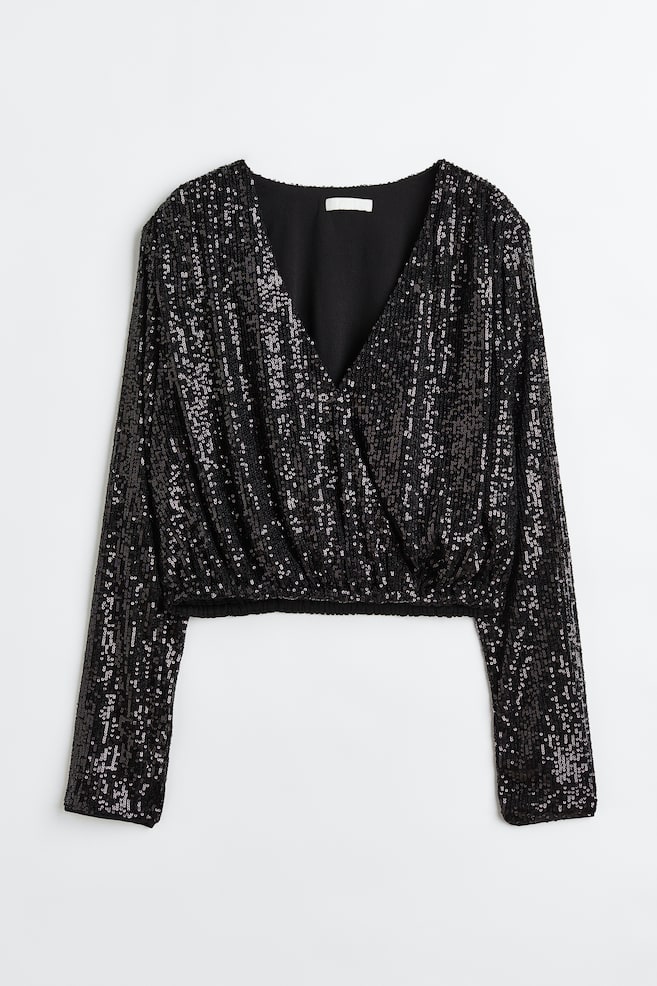 Sequined wrapover blouse - Black/Sequins/Silver-coloured - 2