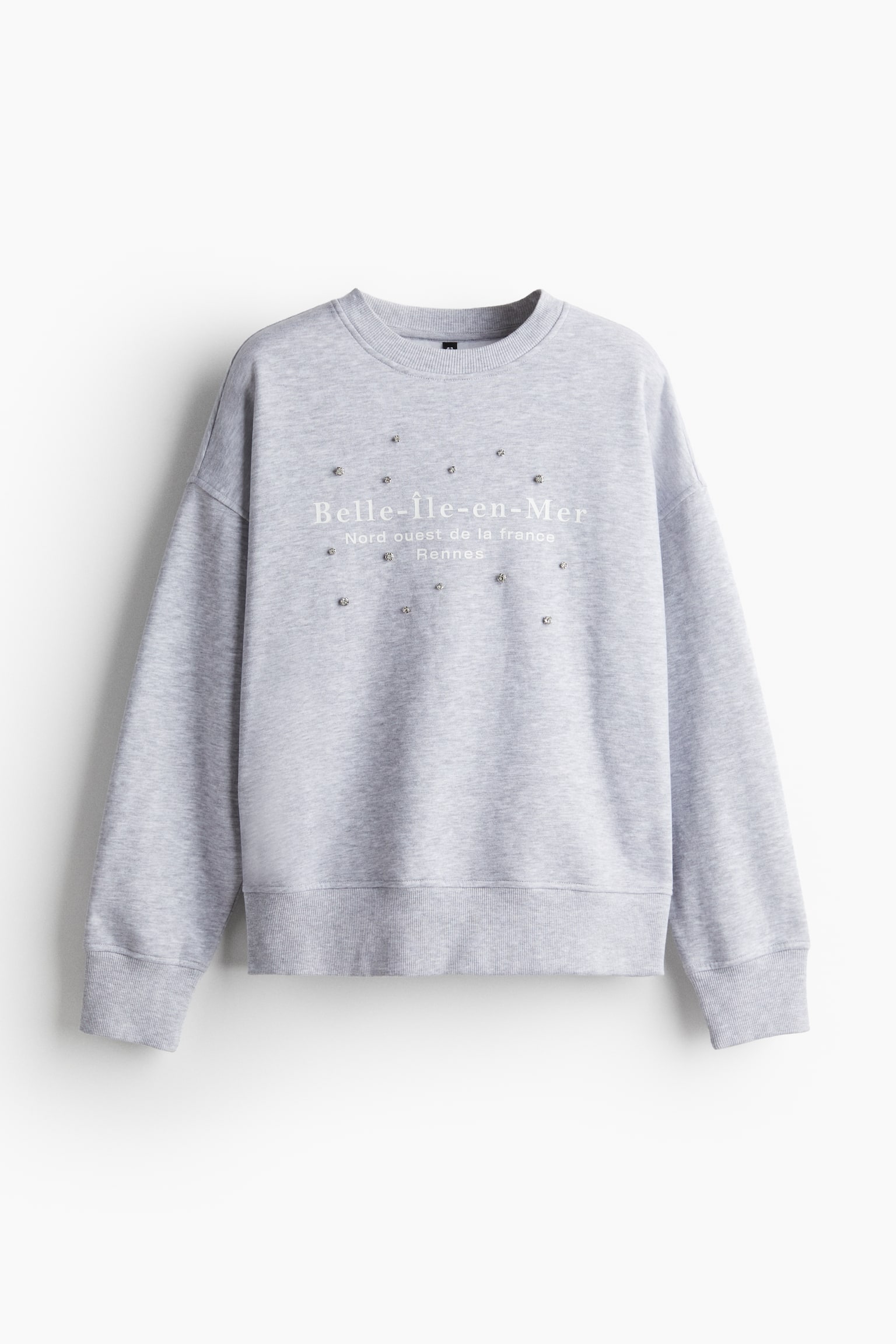 Oversized motif-detail sweatshirt - Light grey marl/Rhinestones/Light dusty pink/Bow/Cream/Health Culture/Cream/New York - 2