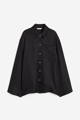 Silk-blend twill shirt - Long sleeve - Regular length - Black - Ladies ...