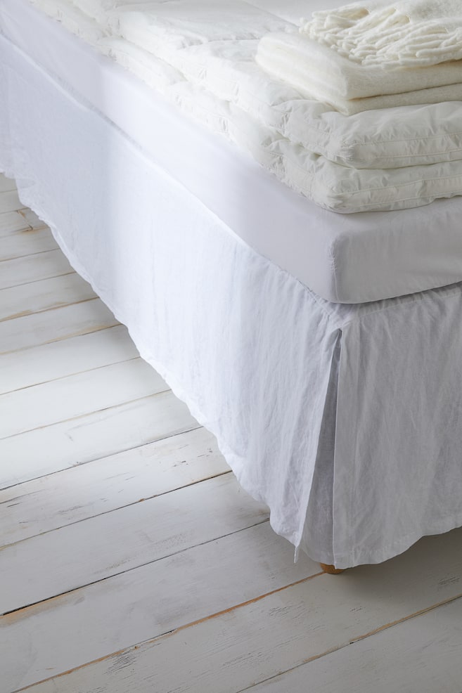 Dubbel sängkappa i tvättat linne - Vit/Beige - 2