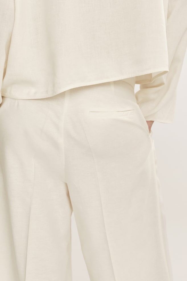 Ankle-Length Linen-Blend Pants-Cream - 5