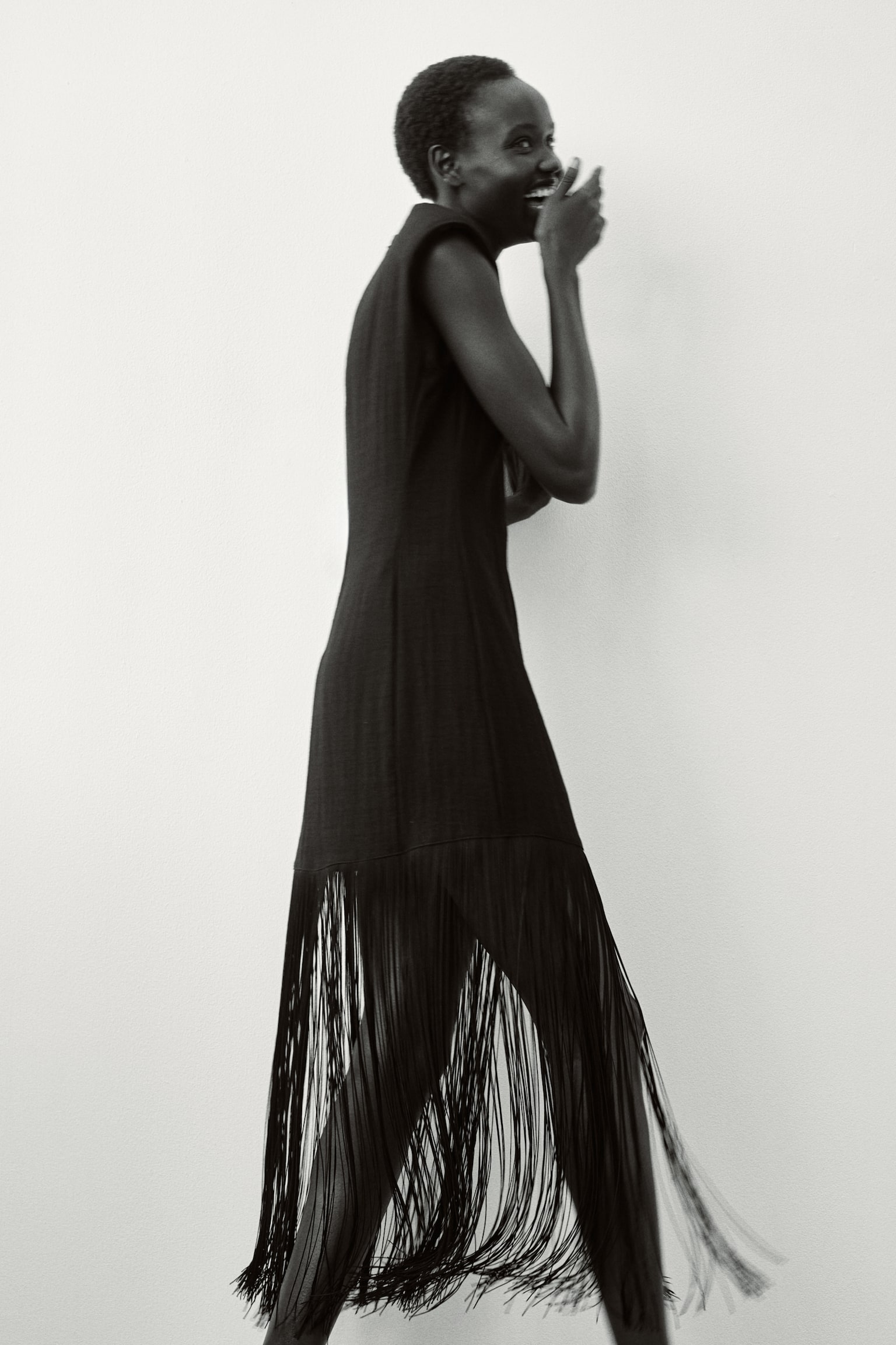 Fringed shoulder-pad dress - 1