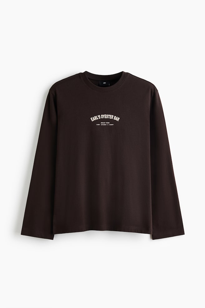 Regular Fit Printed long-sleeved cotton T-shirt - Dark brown/Earl's Oyster Bar/Black/Kimchi - 1