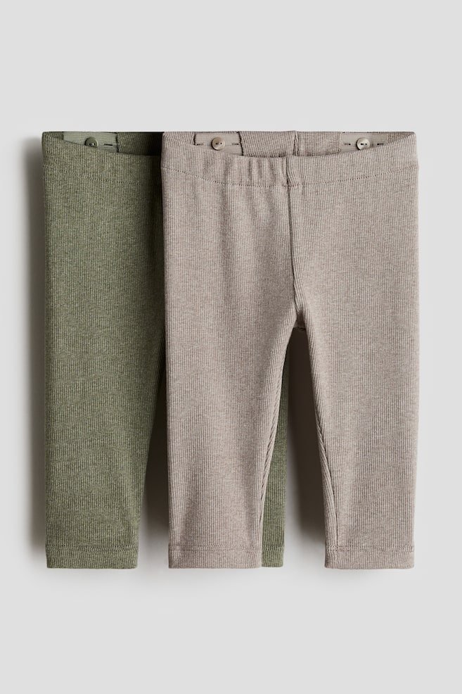 2-pack ribbed cotton leggings - Beige/Khaki green/Dark blue/Turquoise/Light grey/Beige striped/Dark grey/Light grey/Light green/Beige/Olive green/Light green - 1