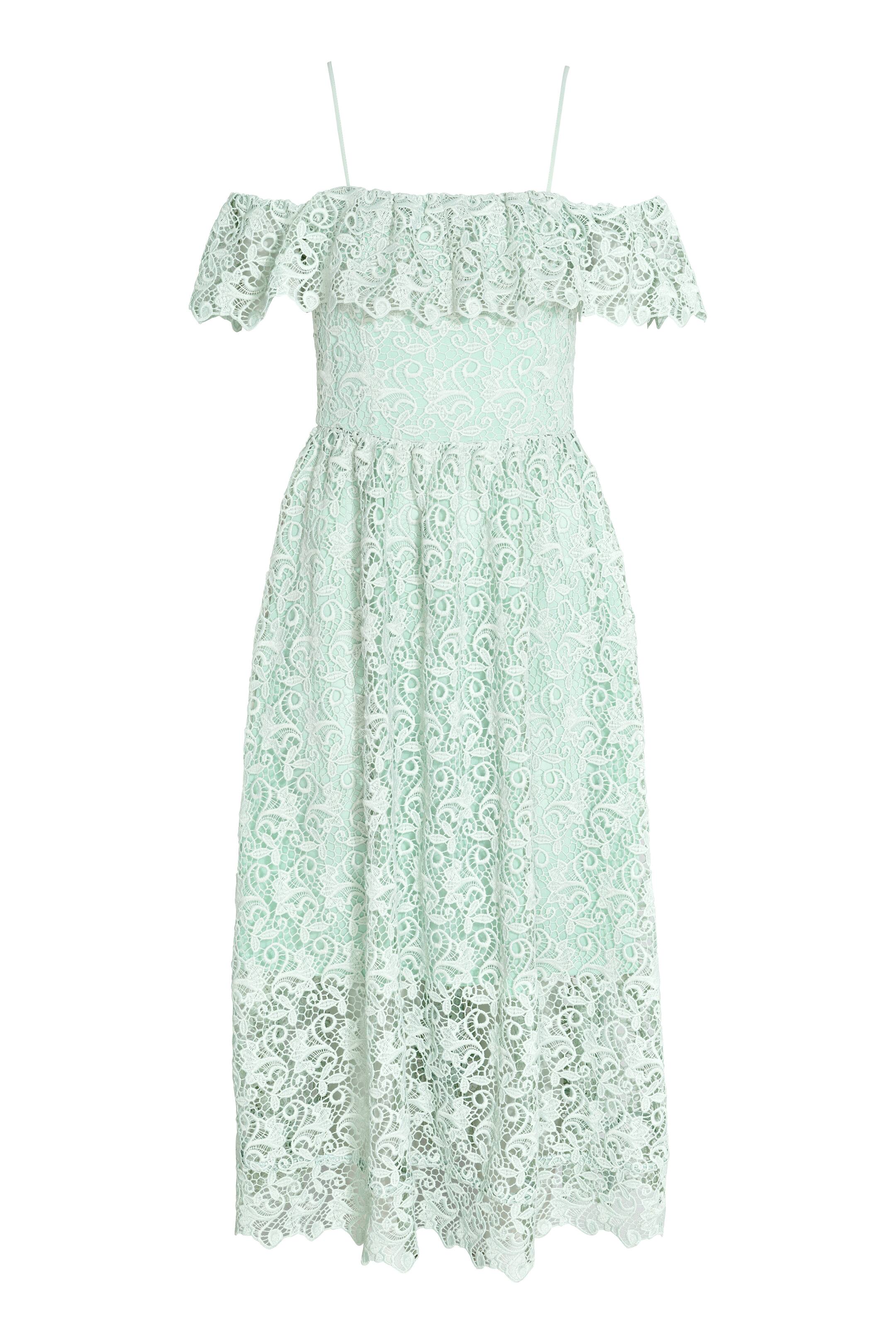 View larger image: Off-the-shoulder lace dress - Mint green - Ladies | H&M GB 1
