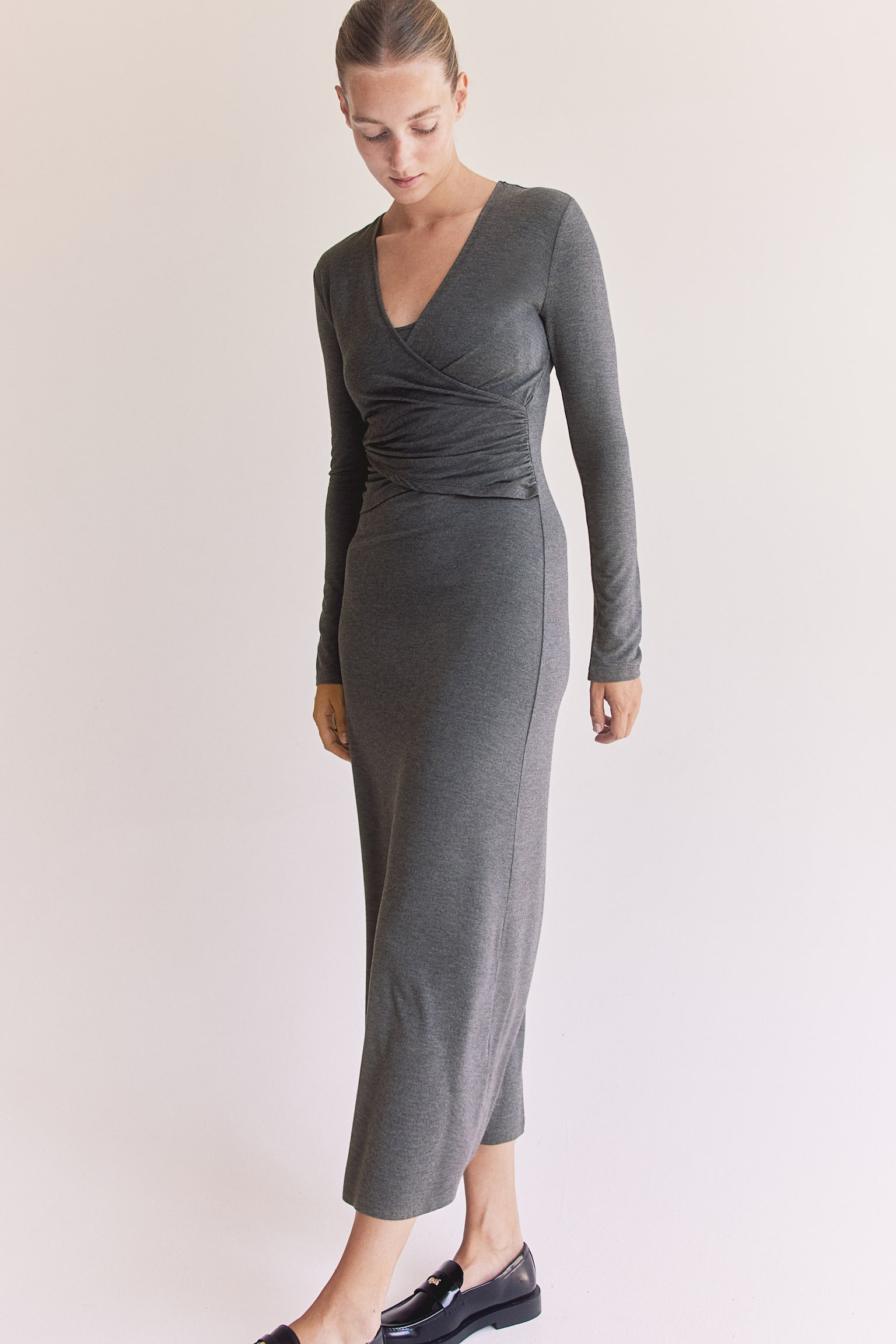 MAMA Draped nursing dress - Dark grey marl - 1