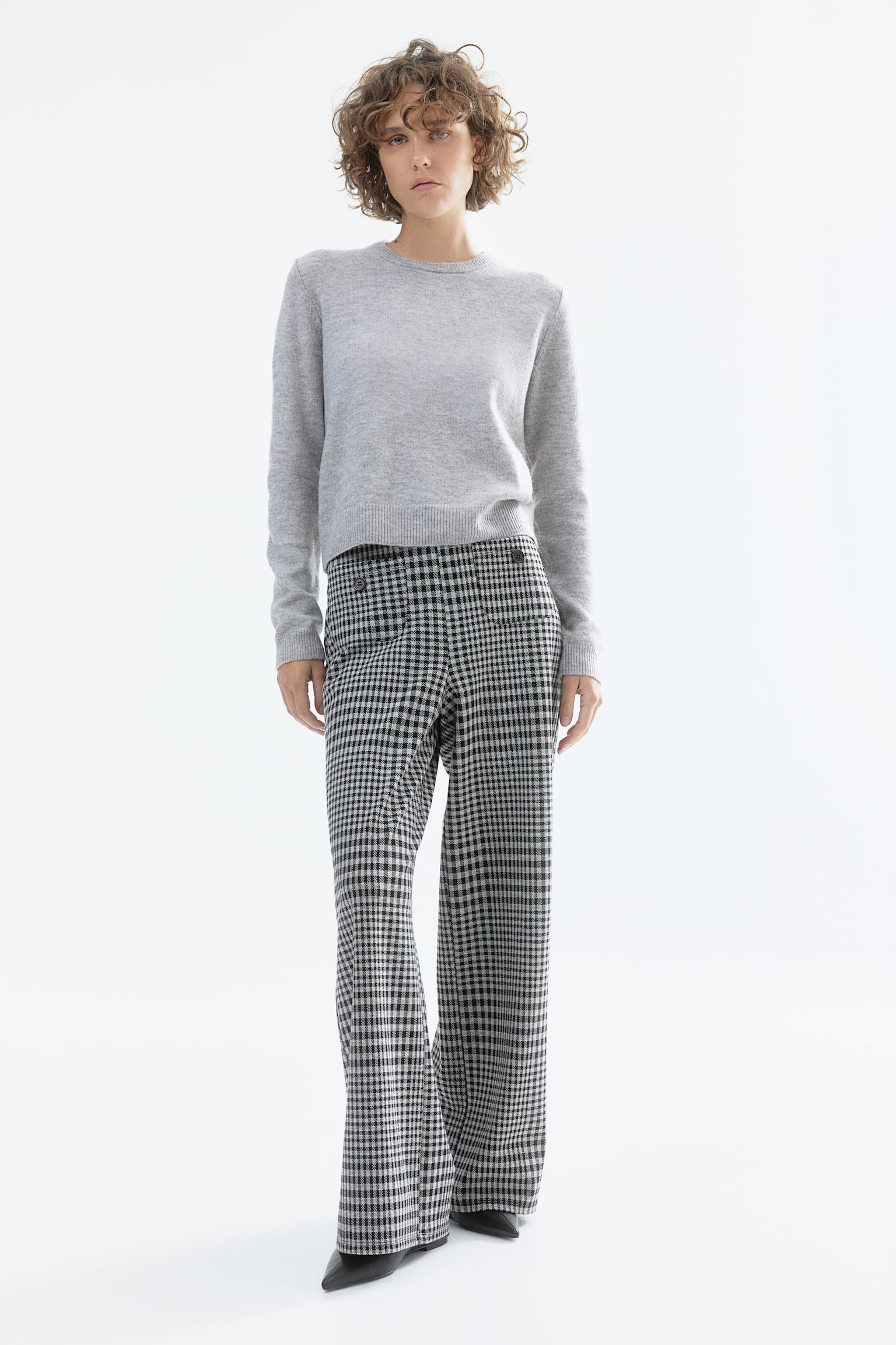 Wide jersey trousers - Black/Checked/Black - 5