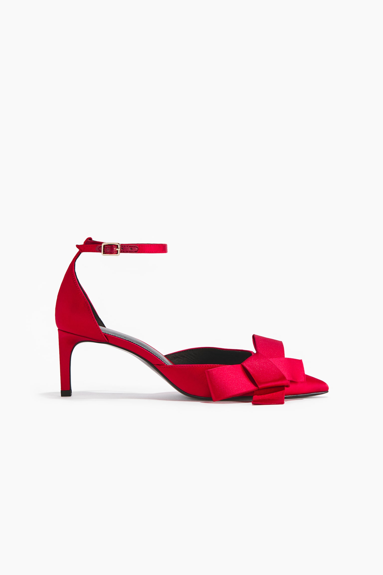 Bow-detail satin court shoes - Bright red/Black - 3