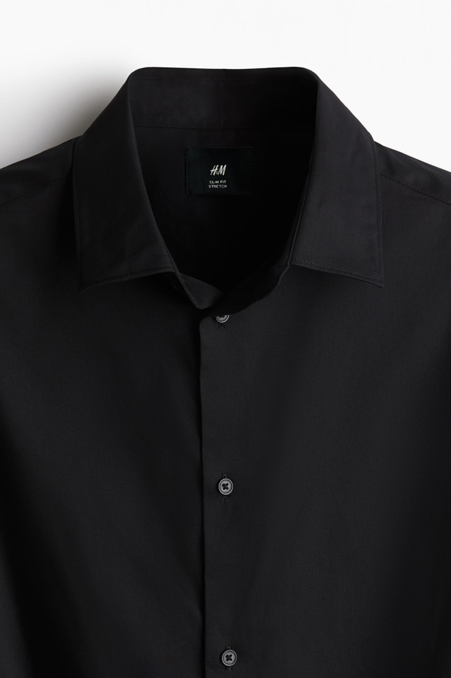 Мужская рубашка H&M Slim-Fit Stretch, цвет: Чёрный — фото 6