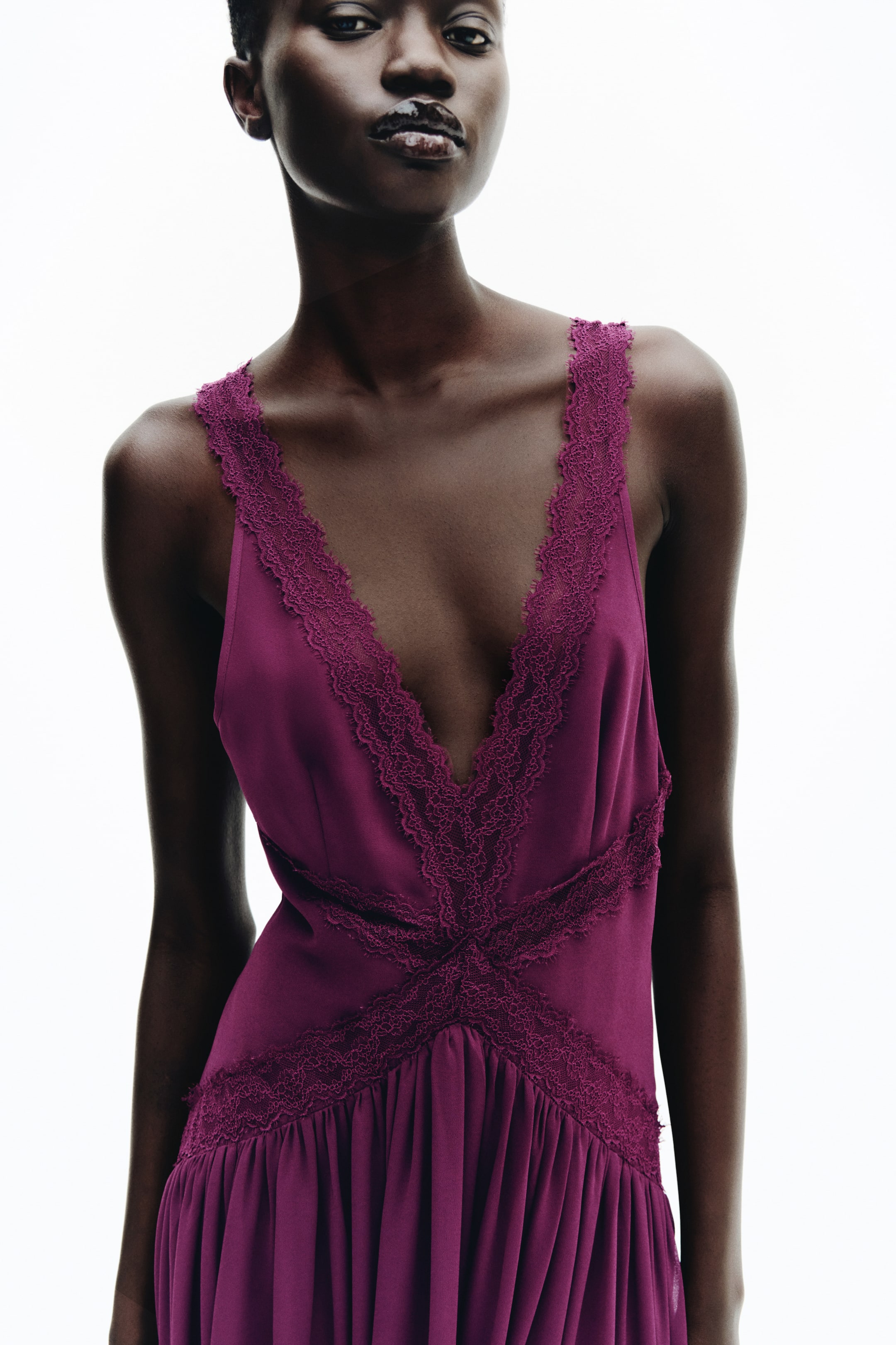 Lace-Inset Chiffon Dress