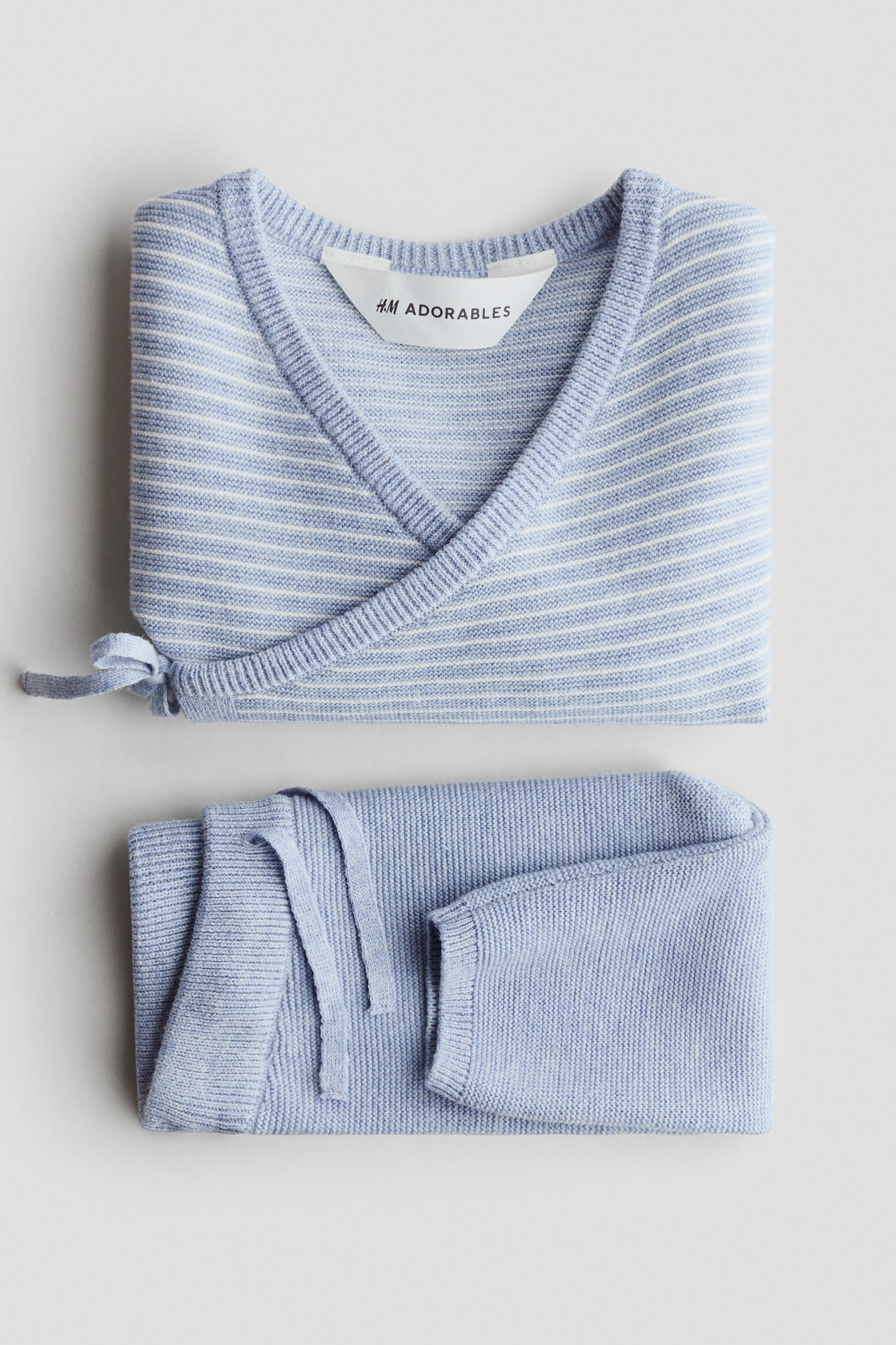 2-piece fine-knit cotton set - Light blue/White striped - 2