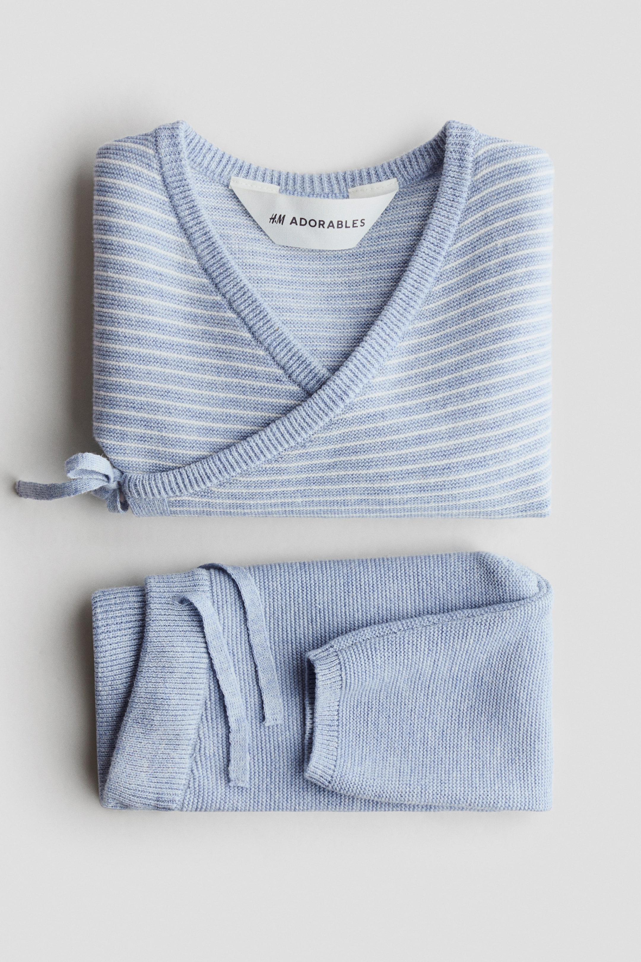 View larger image: 2-piece fine-knit cotton set - Light blue/White striped - Kids | H&M IE 2