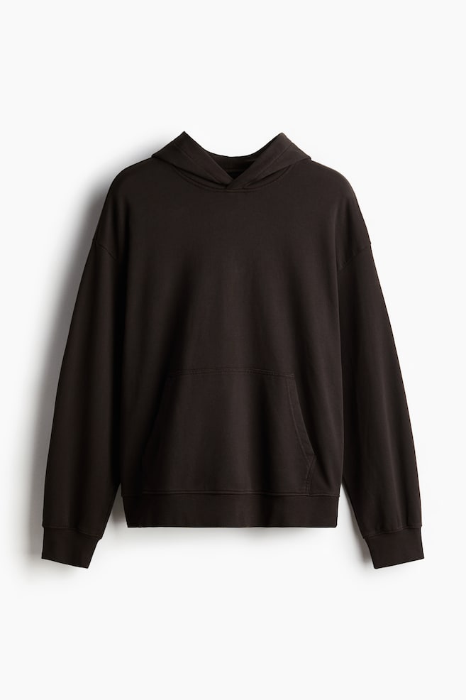 Loose Fit Washed Hoodie - Dark brown - 1
