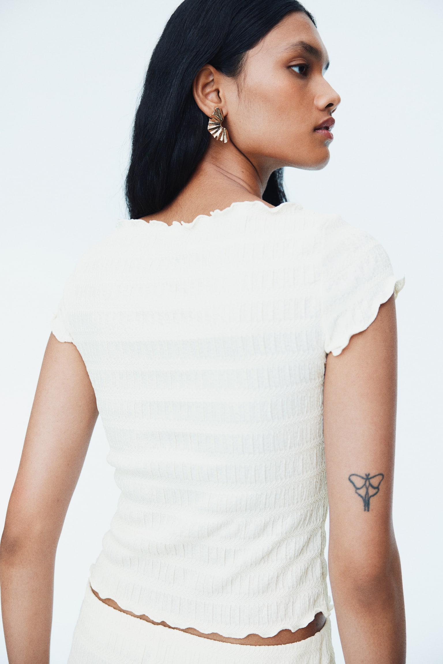 縮褶上衣 - 白色/深咖啡色/橄欖綠 - 3