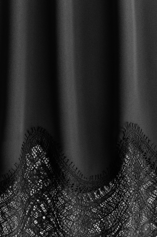 Lace-Trimmed Satin Skirt - Black - 3